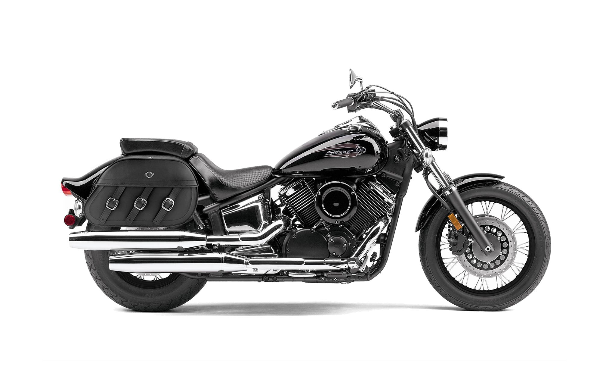 Viking Trianon Extra Large Yamaha V Star 1100 Custom Xvs11T Leather Motorcycle Saddlebags on Bike Photo @expand