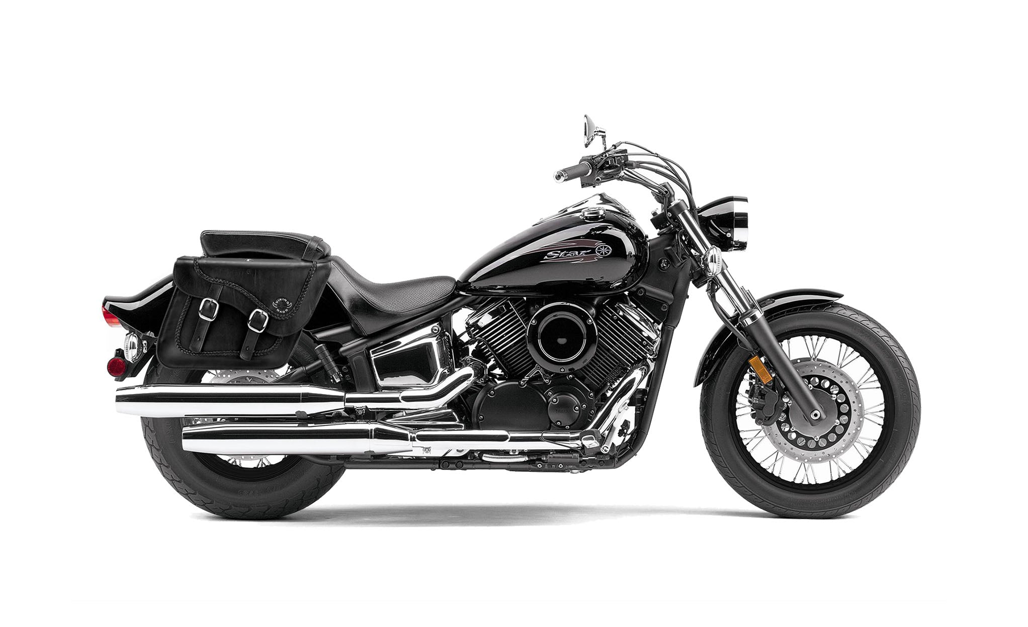 Viking Americano Yamaha V Star 1100 Custom Xvs11T Braided Large Leather Motorcycle Saddlebags on Bike Photo @expand