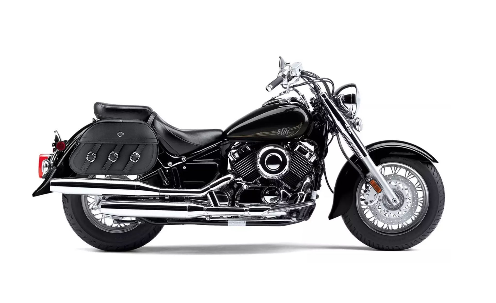 Viking Trianon Extra Large Yamaha V Star 650 Classic Xvs65A Leather Motorcycle Saddlebags on Bike Photo @expand