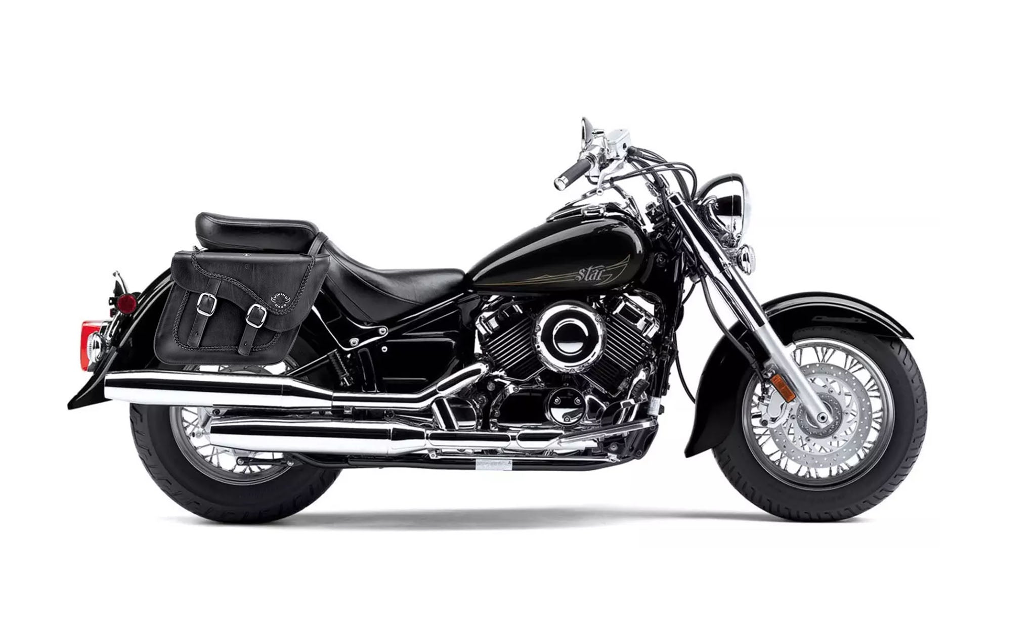 Viking Americano Yamaha V Star 650 Classic Xvs65A Braided Large Leather Motorcycle Saddlebags on Bike Photo @expand