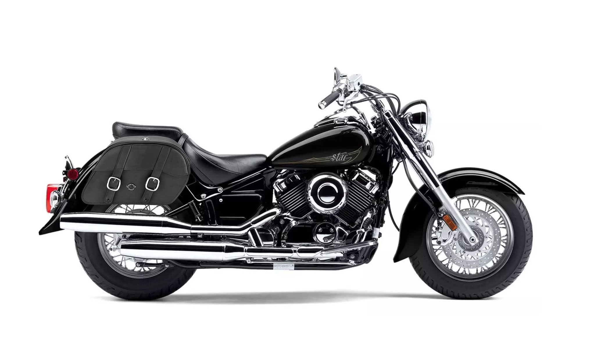 Viking Skarner Medium Lockable Yamaha V Star 650 Classic Xvs65A Leather Motorcycle Saddlebags on Bike Photo @expand