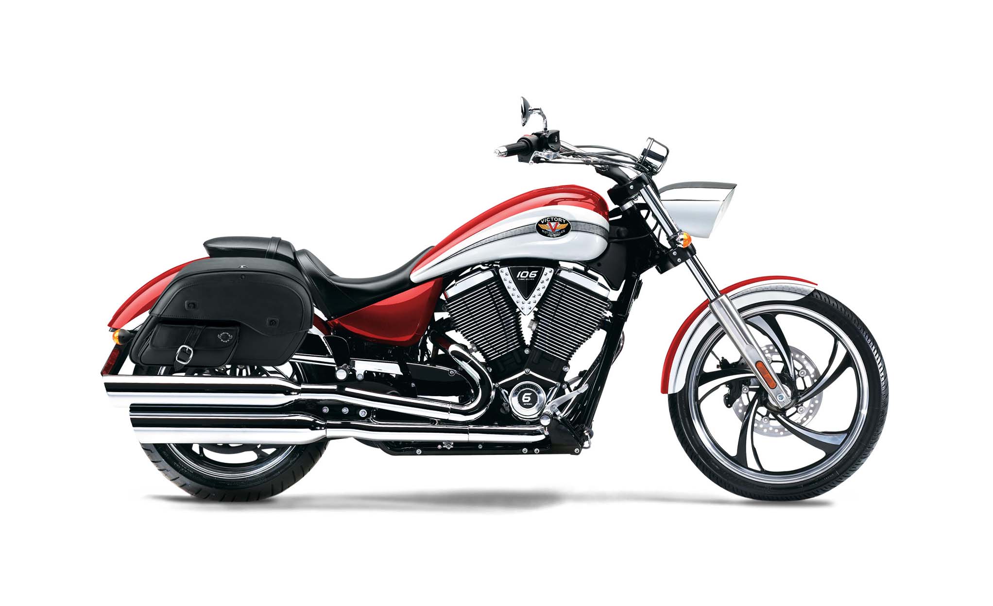 Viking Essential Side Pocket Large Victory Vegas Leather Motorcycle Saddlebags on Bike Photo @expand
