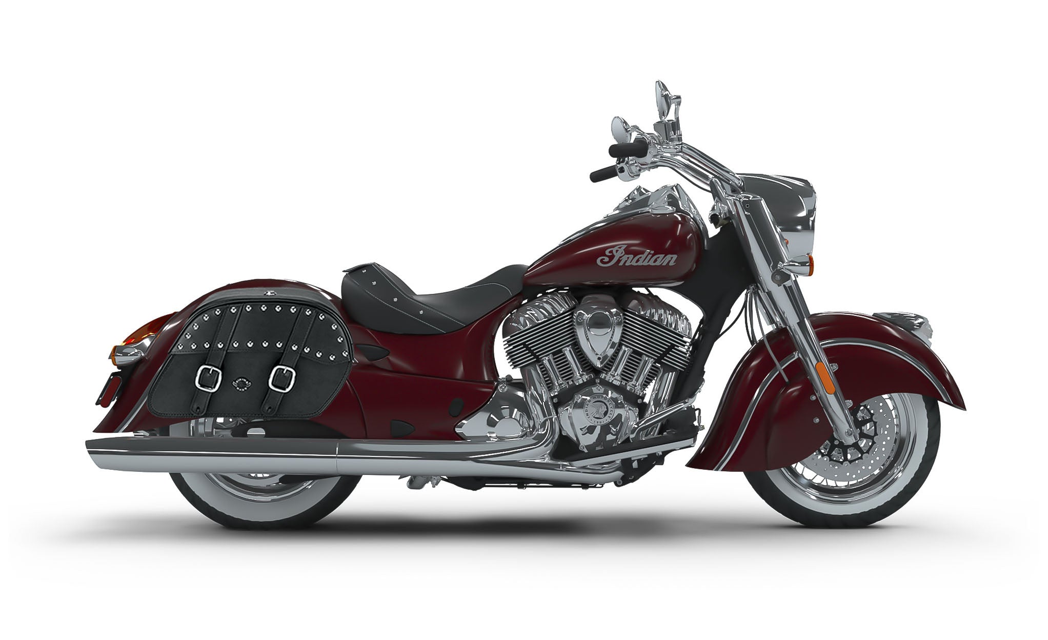 Viking Skarner Large Indian Chief Classic Leather Studded Motorcycle Saddlebags on Bike Photo @expand