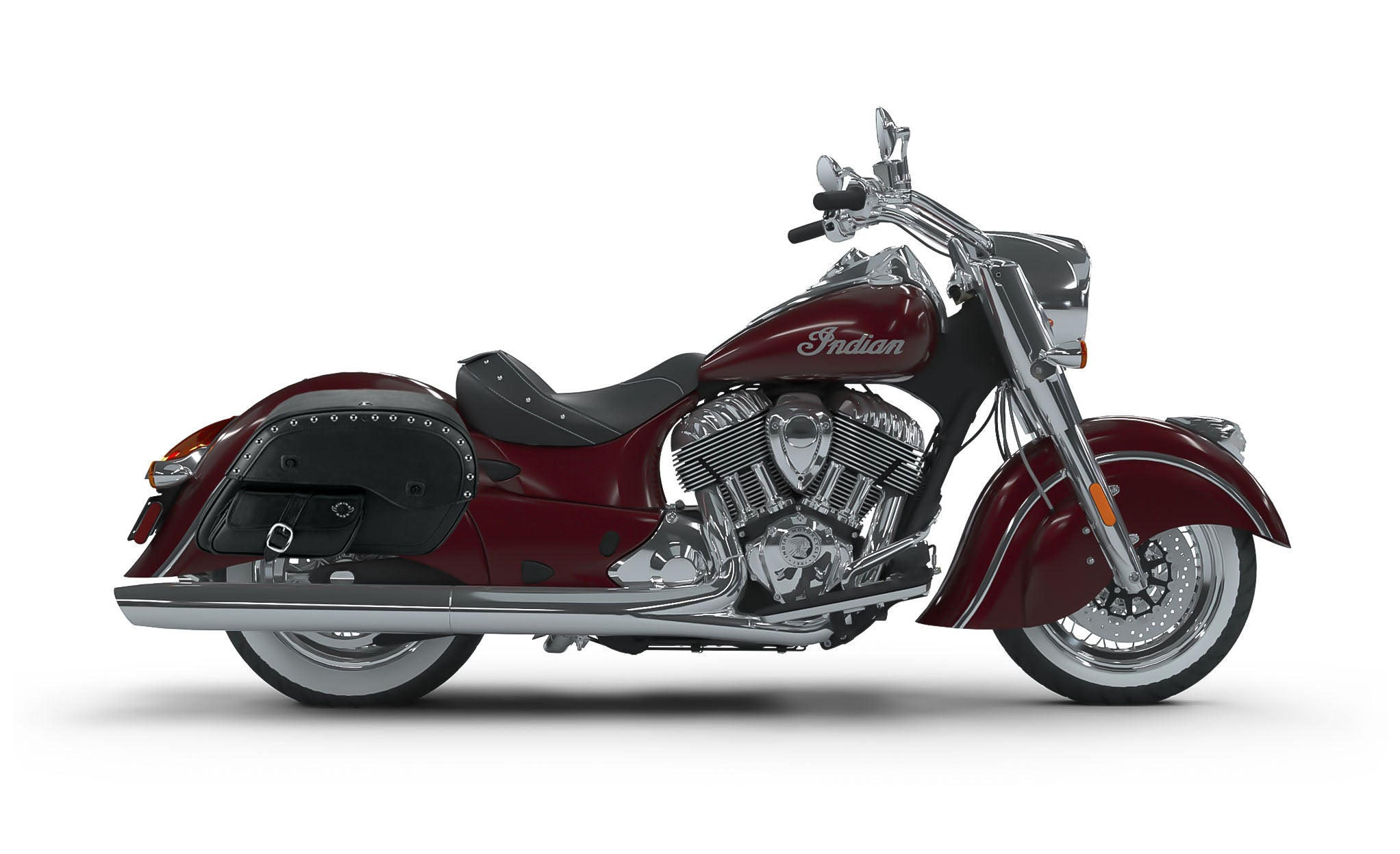 Viking Side Pocket Large Studded Indian Chief Classic Leather Motorcycle Saddlebags on Bike Photo @expand