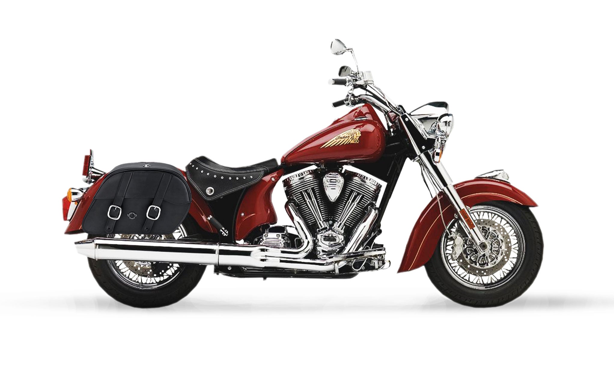 Viking Skarner Large Indian Chief Standard Leather Motorcycle Saddlebags on Bike Photo @expand