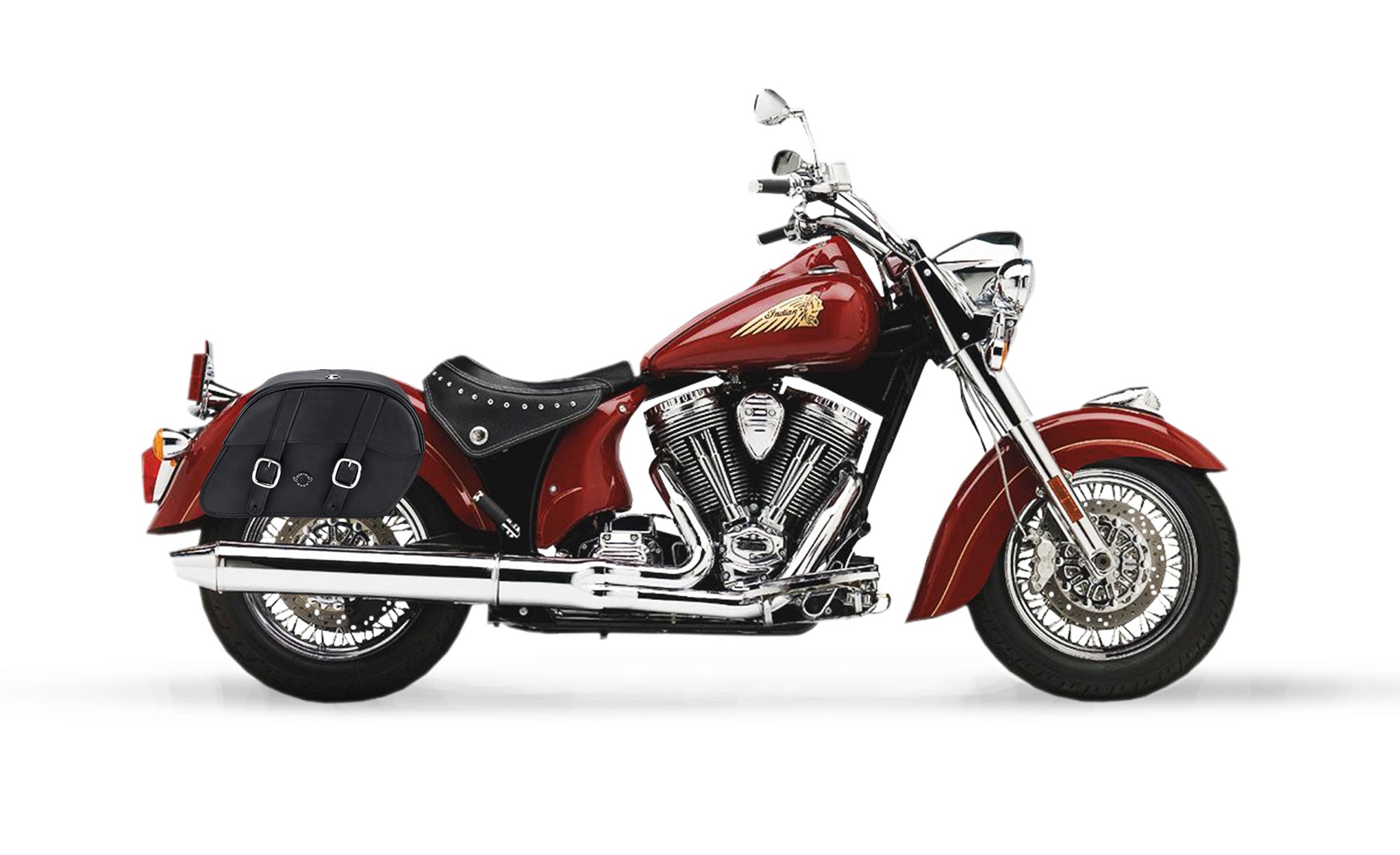 Viking Skarner Medium Lockable Indian Chief Standard Leather Motorcycle Saddlebags on Bike Photo @expand