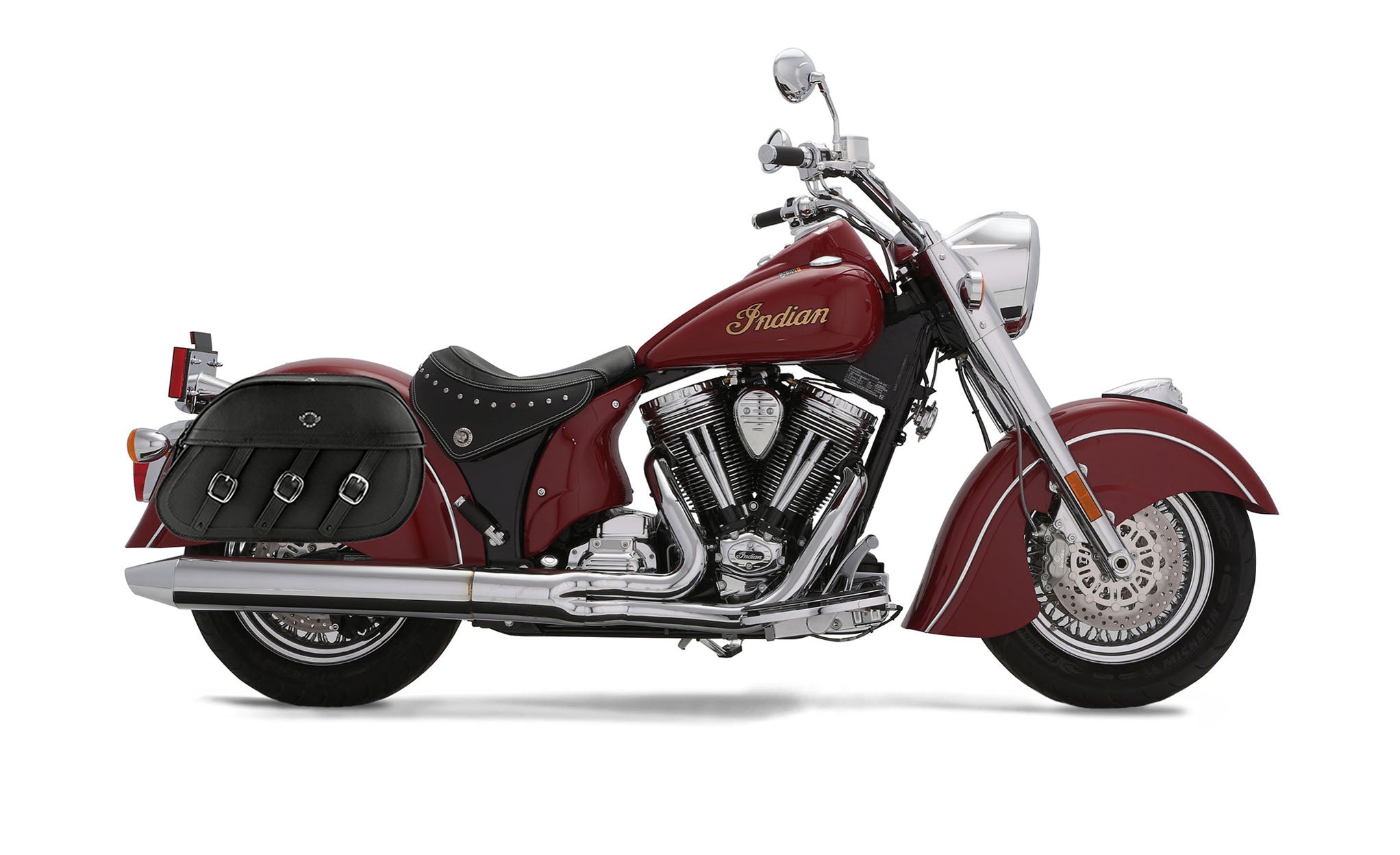 Viking Trianon Extra Large Indian Chief Deluxe Leather Motorcycle Saddlebags on Bike Photo @expand