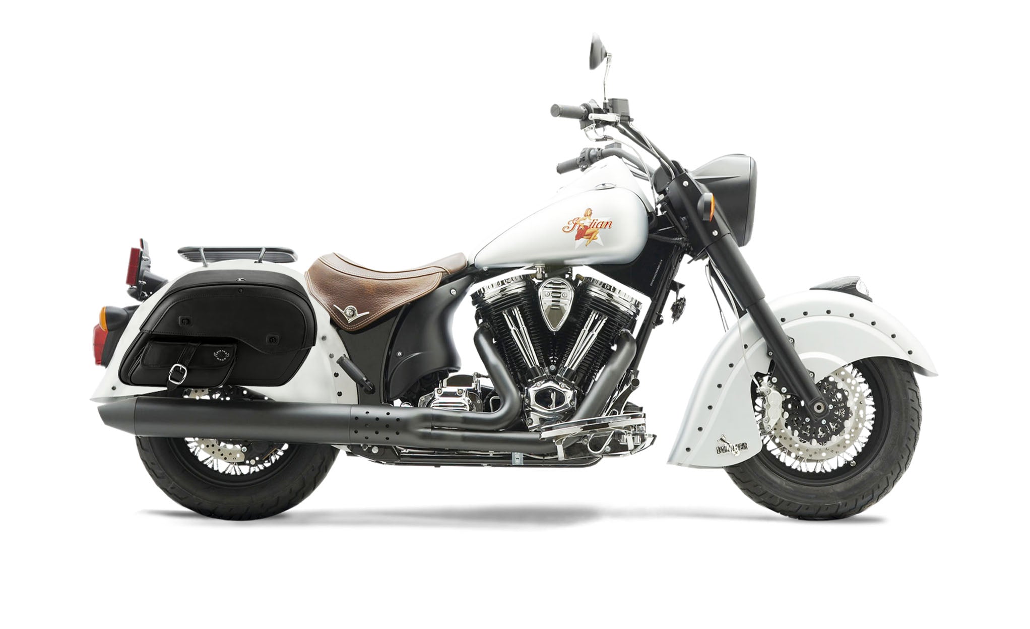 Viking Essential Side Pocket Large Indian Chief Bomber Leather Motorcycle Saddlebags on Bike Photo @expand