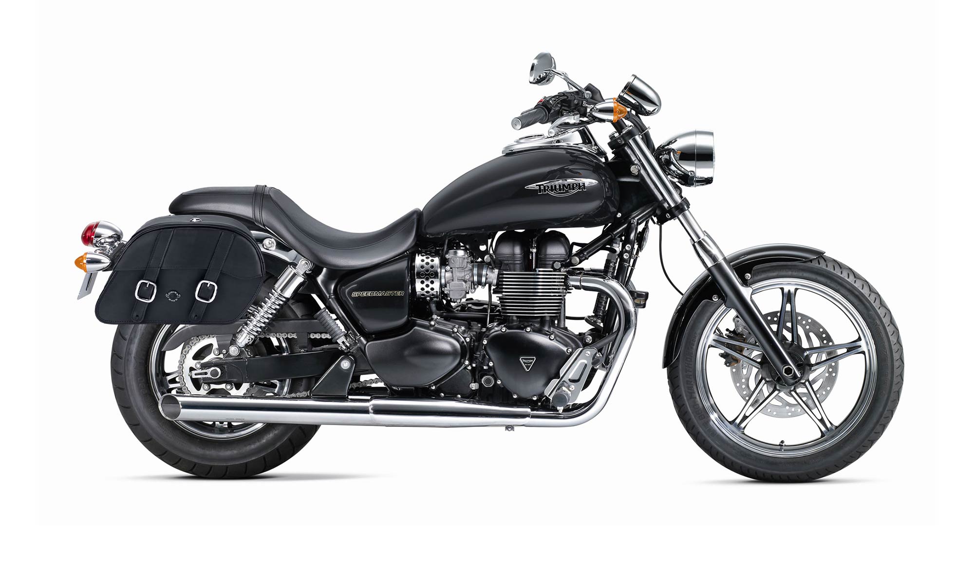Viking Skarner Medium Lockable Triumph Speedmaster Leather Motorcycle Saddlebags on Bike Photo @expand