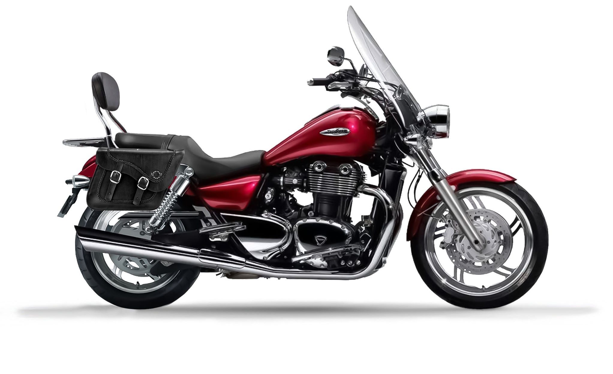 Viking Americano Triumph Thunderbird Se Braided Large Leather Motorcycle Saddlebags on Bike Photo @expand