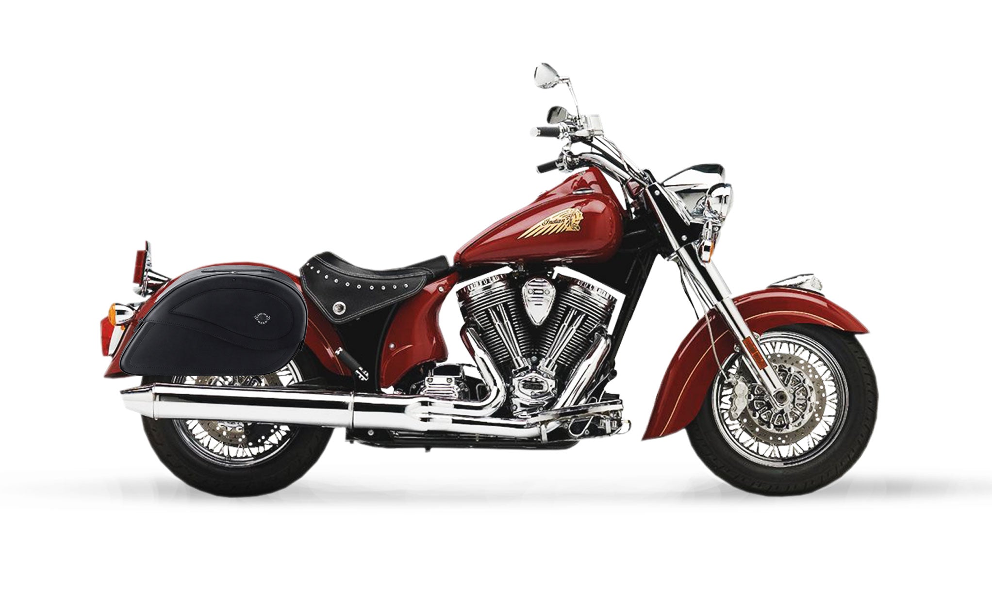 Viking Ultimate Large Indian Chief Standard Leather Motorcycle Saddlebags on Bike Photo @expand