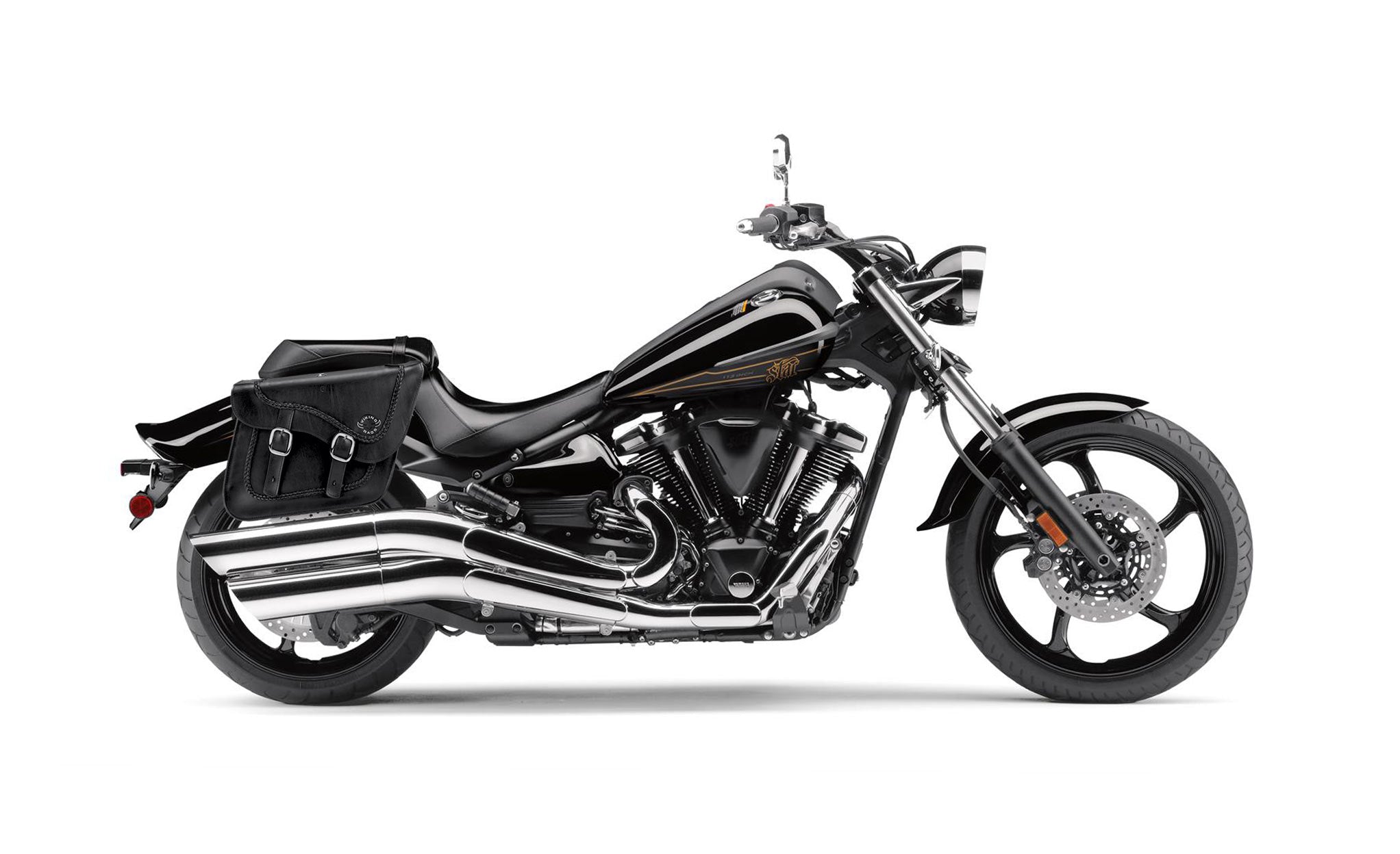 Viking Americano Yamaha Raider Braided Large Leather Motorcycle Saddlebags on Bike Photo @expand