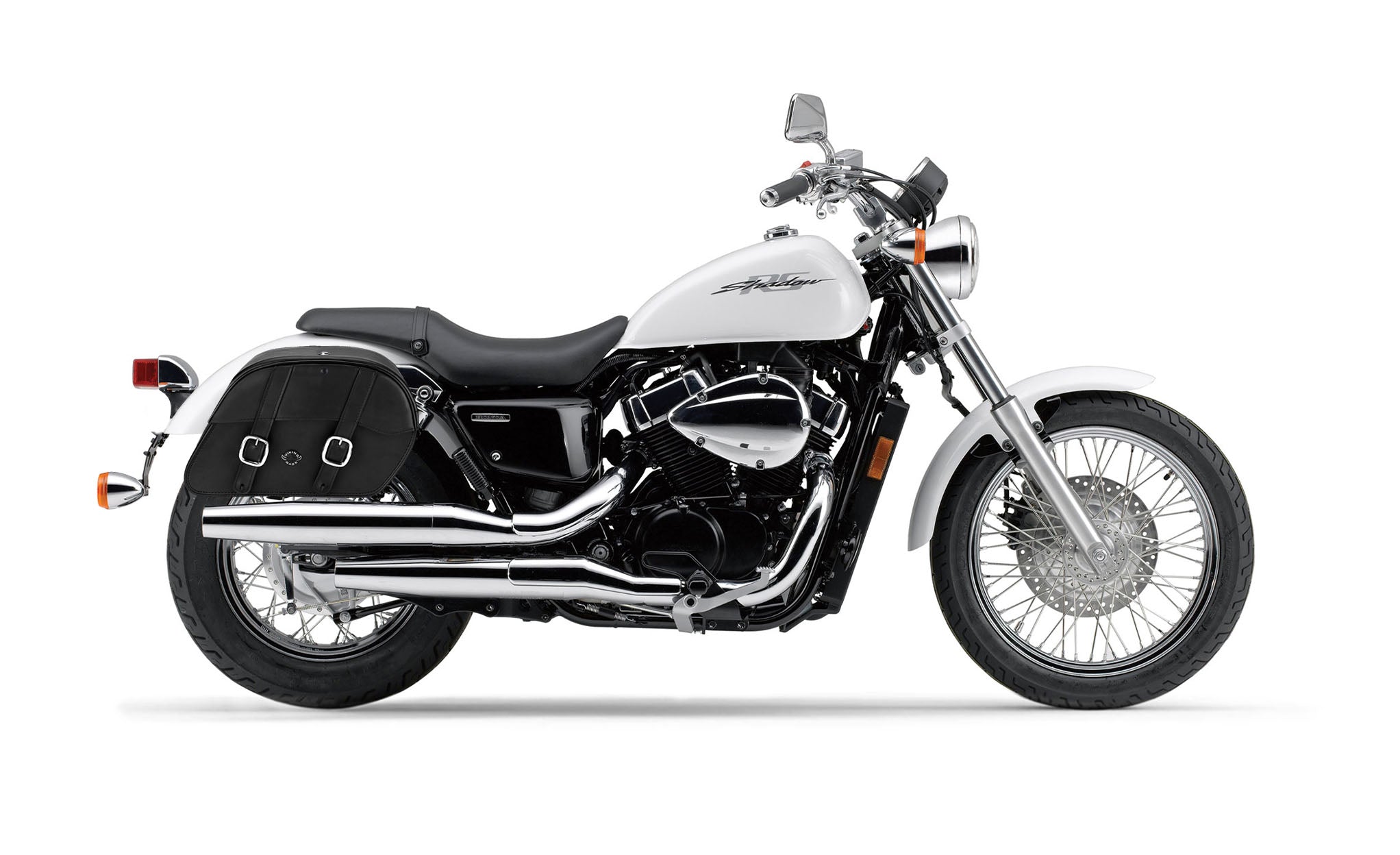 Viking Skarner Medium Lockable Honda Shadow 750 Rs Leather Motorcycle Saddlebags on Bike Photo @expand