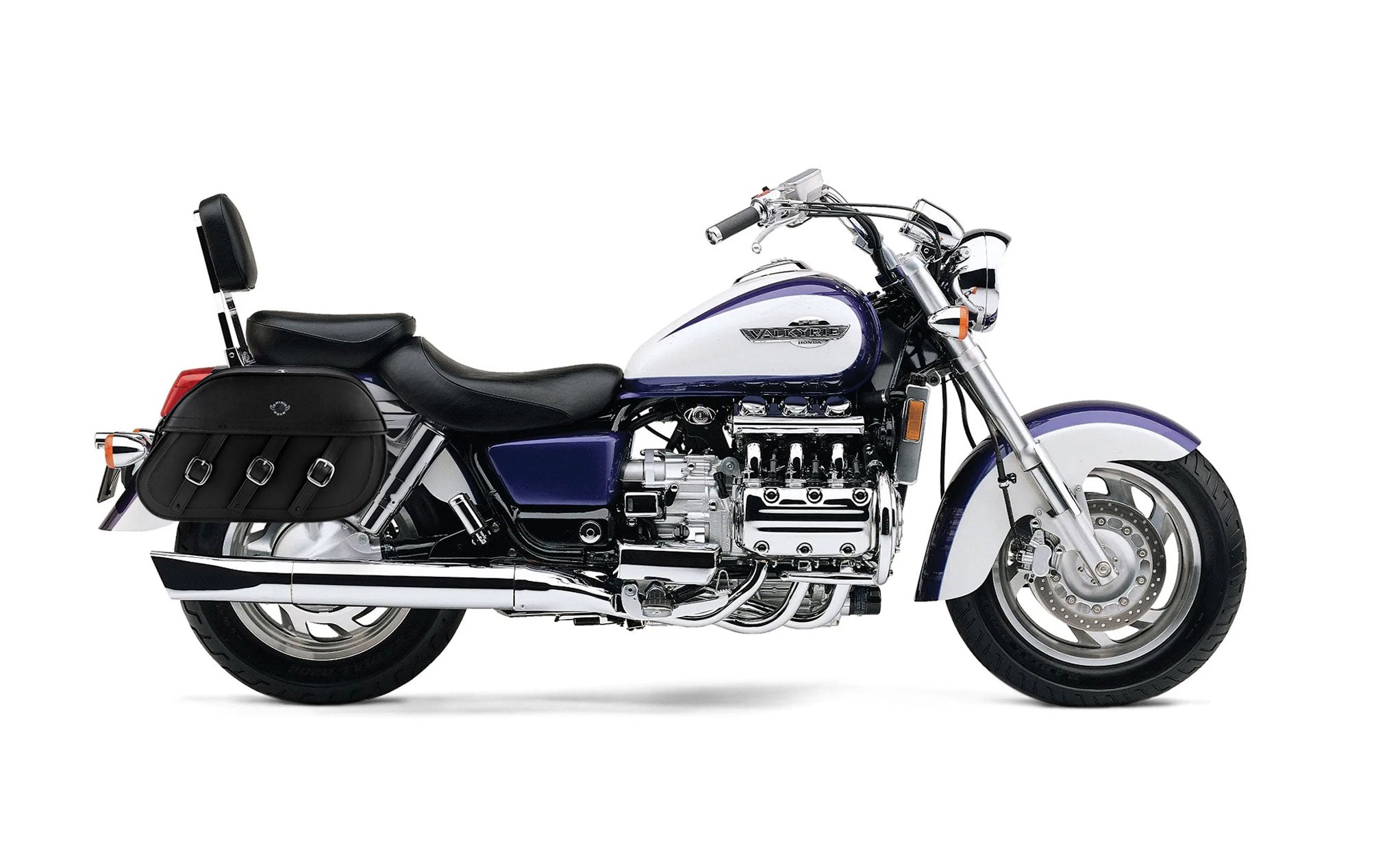 Viking Trianon Extra Large Honda Valkyrie 1500 Interstate Leather Motorcycle Saddlebags on Bike Photo @expand