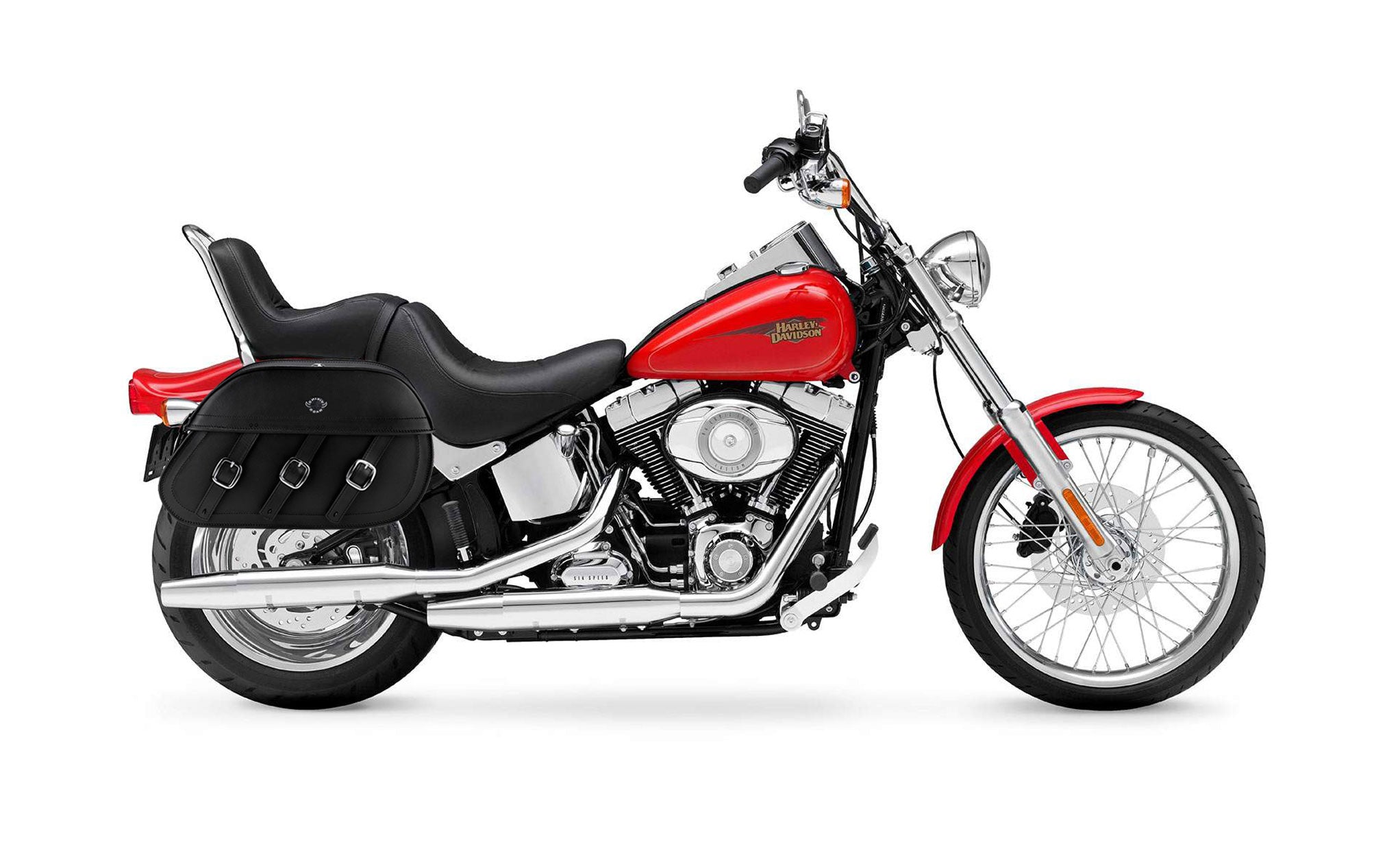 Viking Trianon Extra Large Leather Motorcycle Saddlebags For Harley Softail Custom Fxstc on Bike Photo @expand