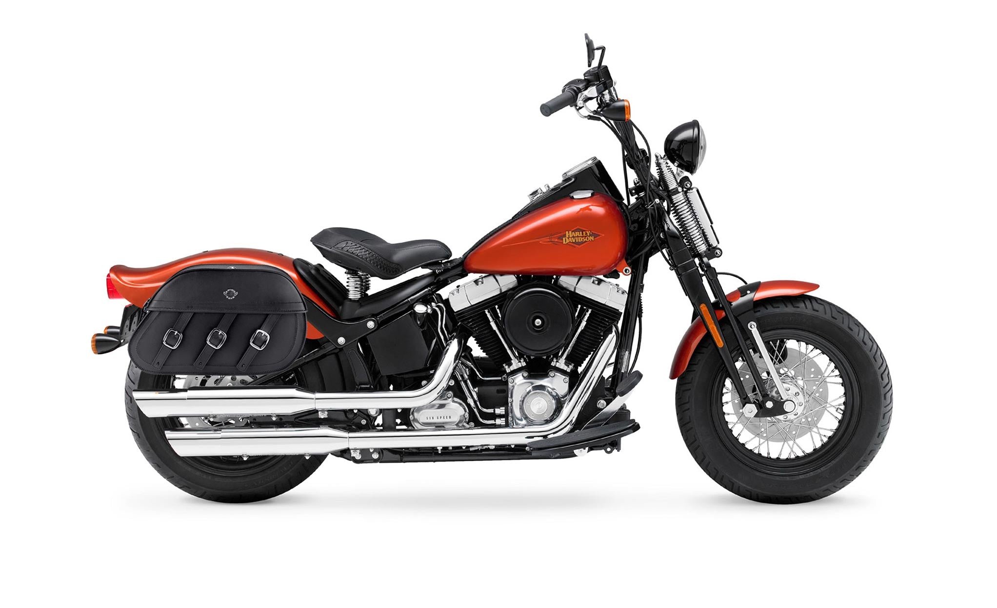 Viking Trianon Extra Large Leather Motorcycle Saddlebags For Harley Softail Cross Bones Flstsb on Bike Photo @expand