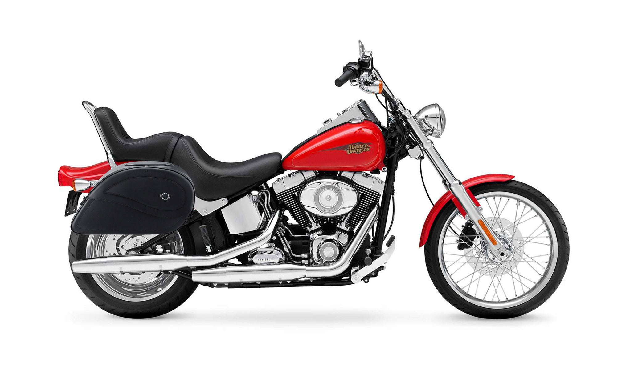 Viking Ultimate Large Leather Motorcycle Saddlebags For Harley Davidson Softail Custom Fxstc on Bike Photo @expand