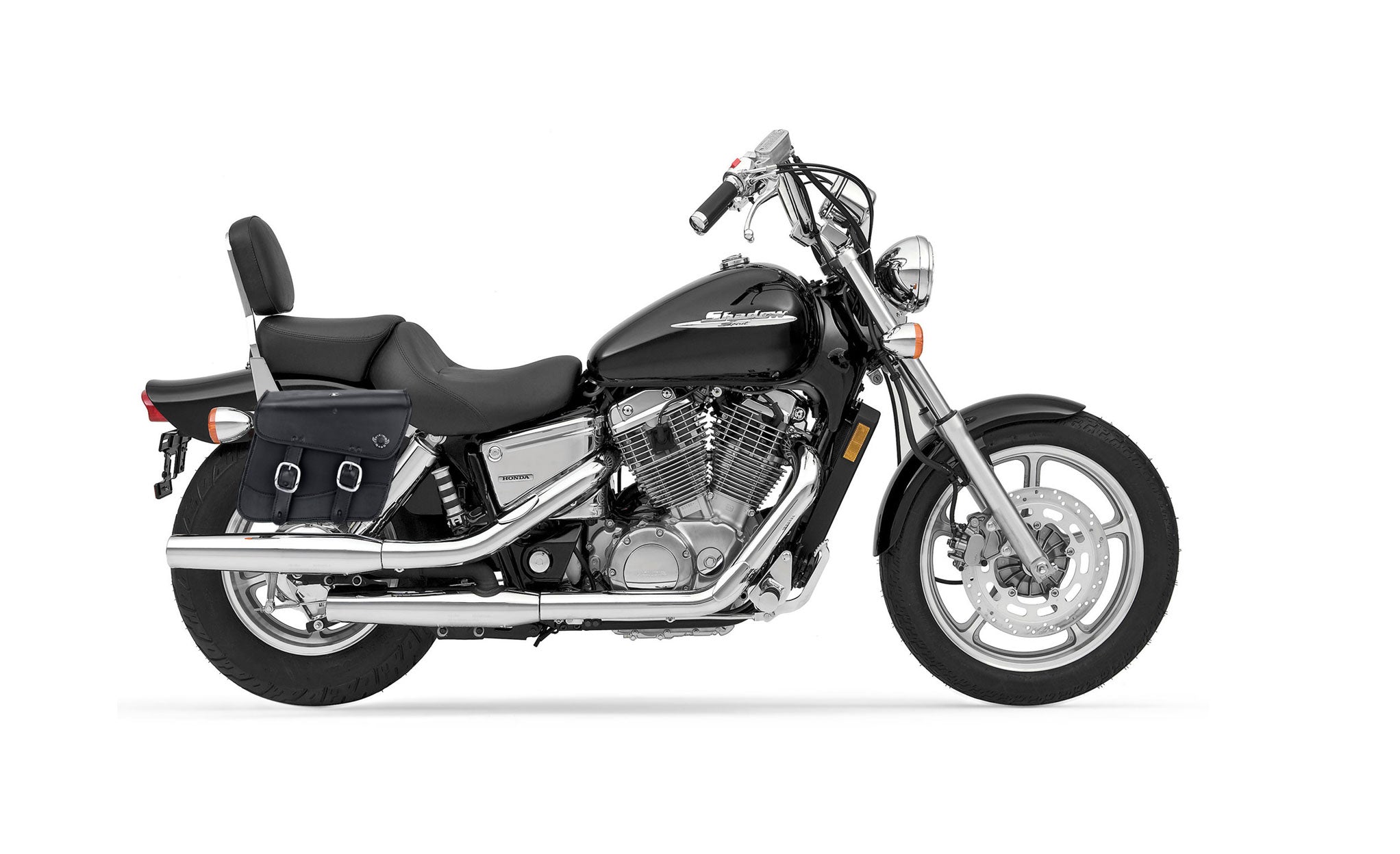 Viking Thor Medium Honda Shadow 1100 Spirit Leather Motorcycle Saddlebags on Bike Photo @expand