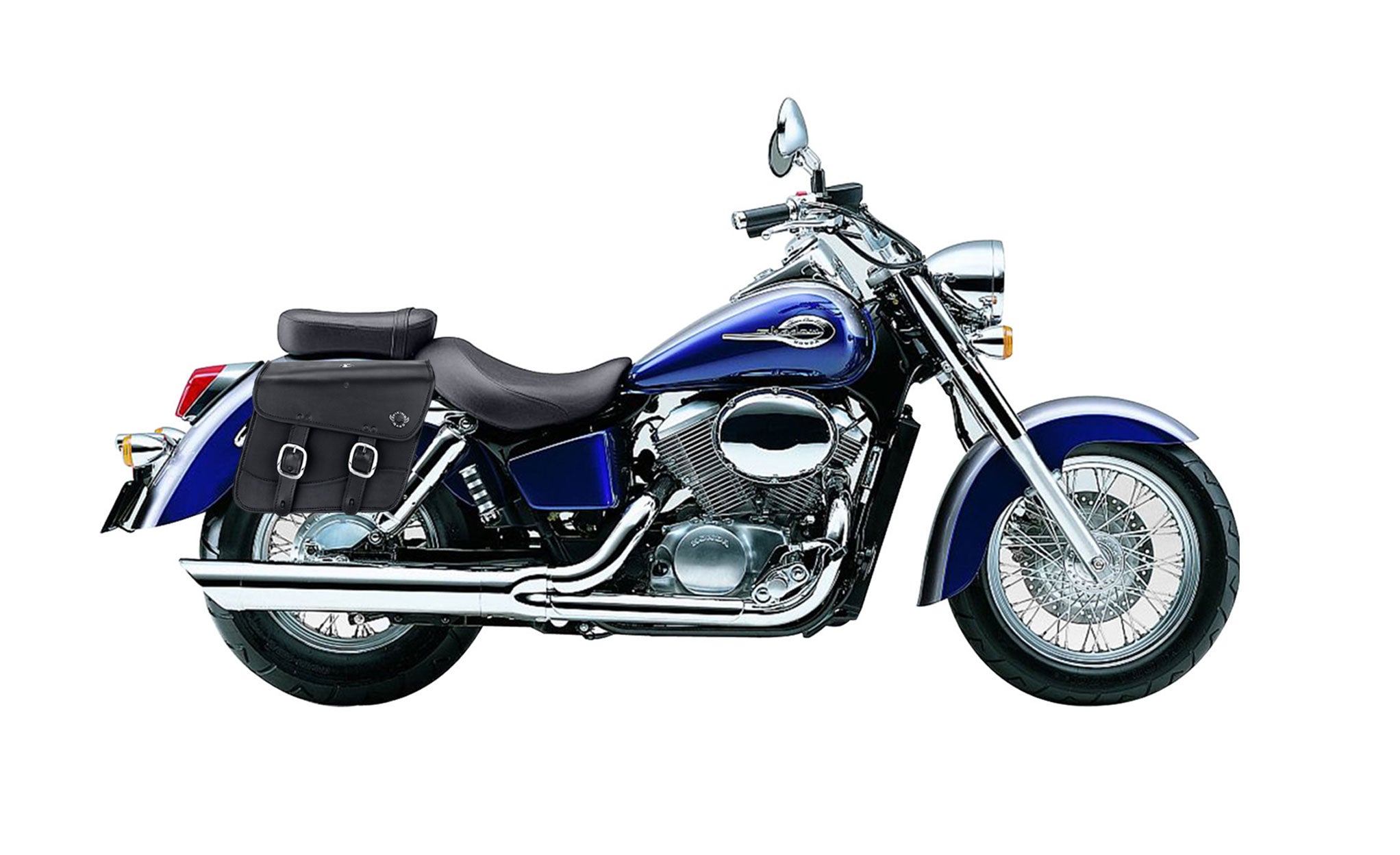 Viking Thor Medium Honda Shadow 750 Ace Leather Motorcycle Saddlebags on Bike Photo @expand