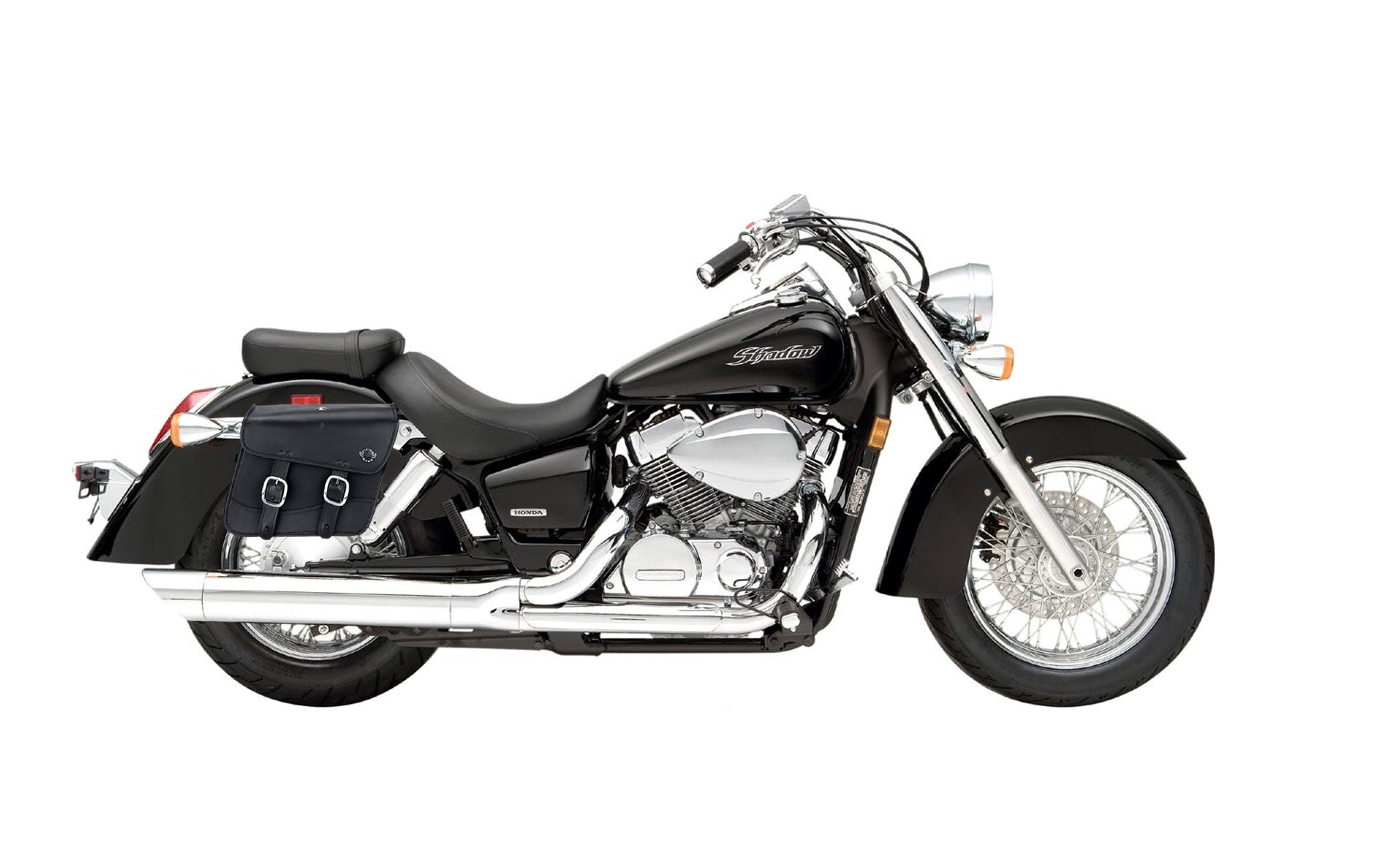 Viking Thor Medium Honda Shadow 750 Aero Leather Motorcycle Saddlebags on Bike Photo @expand