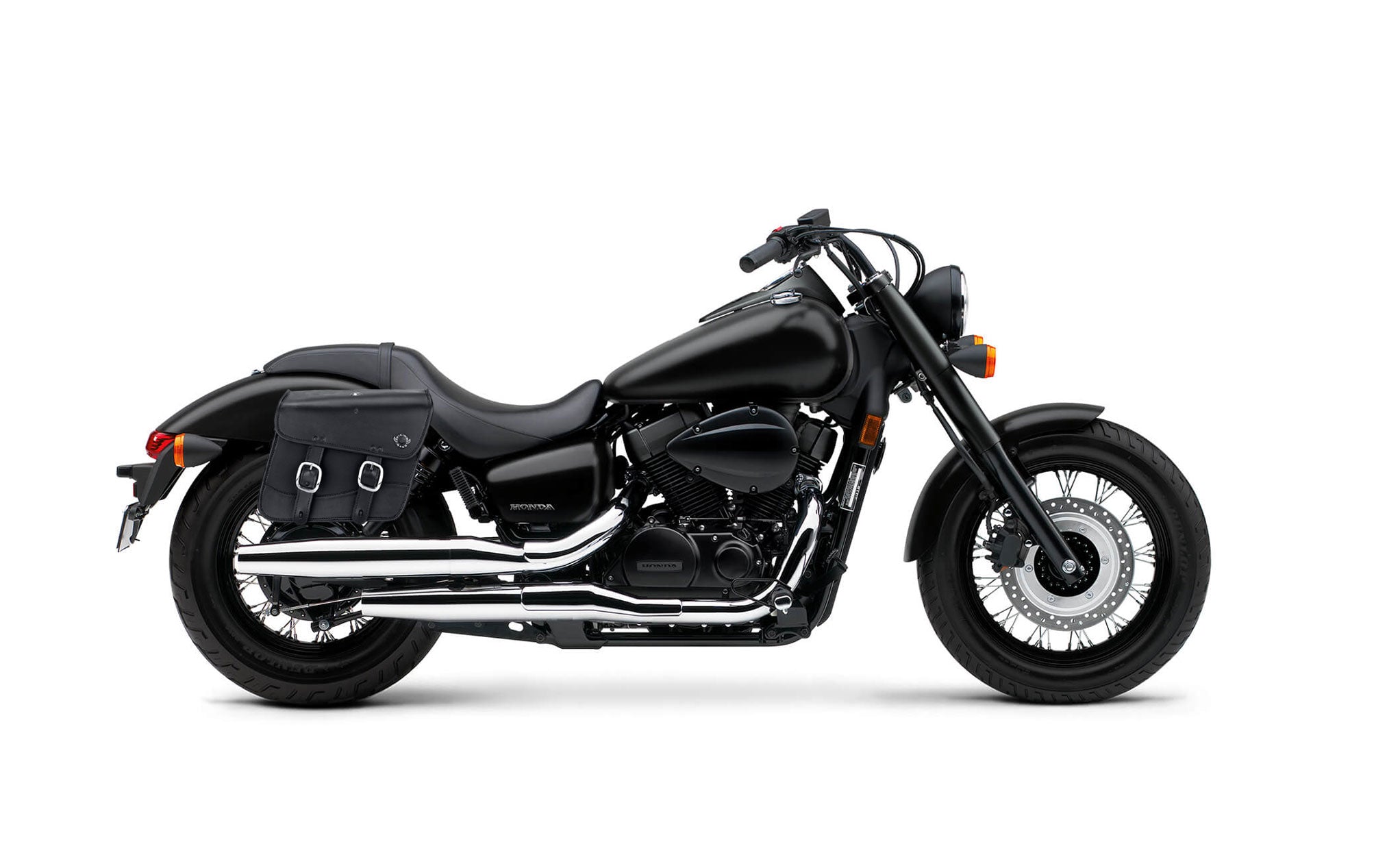 Viking Thor Medium Honda Shadow 750 Phantom Leather Motorcycle Saddlebags on Bike Photo @expand
