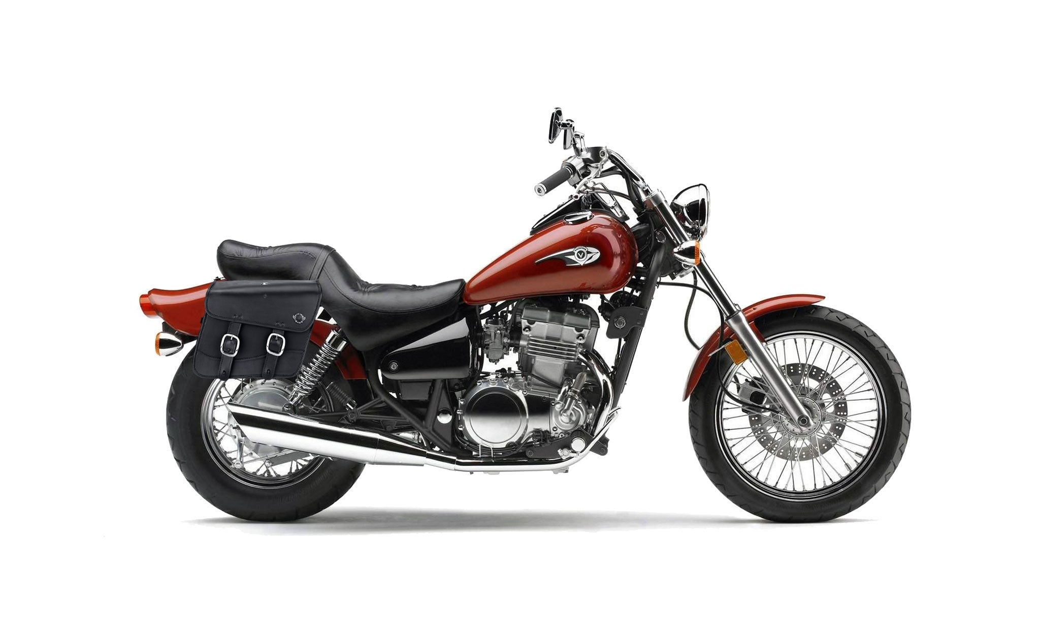 Viking Thor Medium Kawasaki Vulcan 500 En500 Leather Motorcycle Saddlebags on Bike Photo @expand