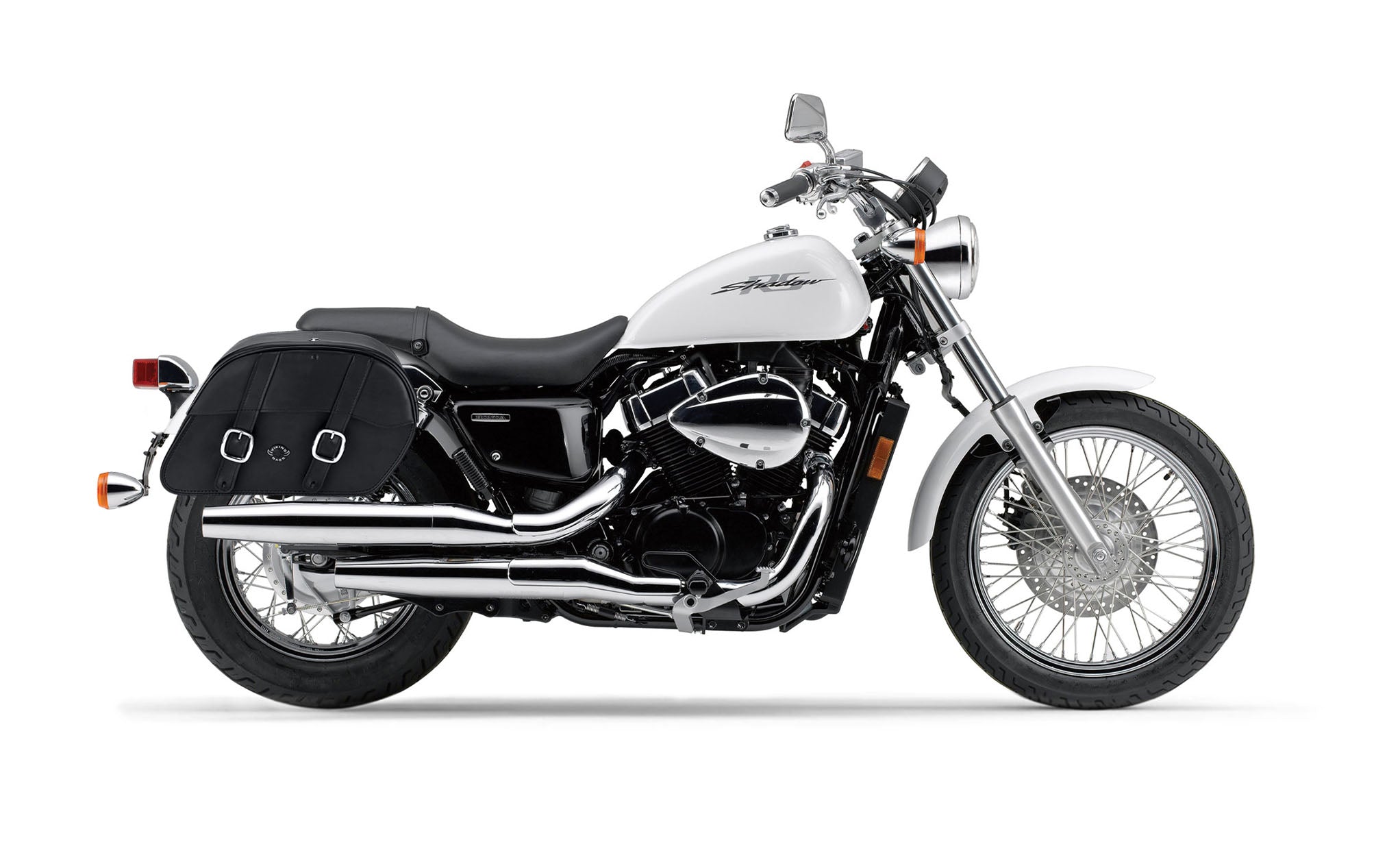 Viking Skarner Large Honda Shadow 750 Rs Shock Cut Out Leather Motorcycle Saddlebags on Bike Photo @expand