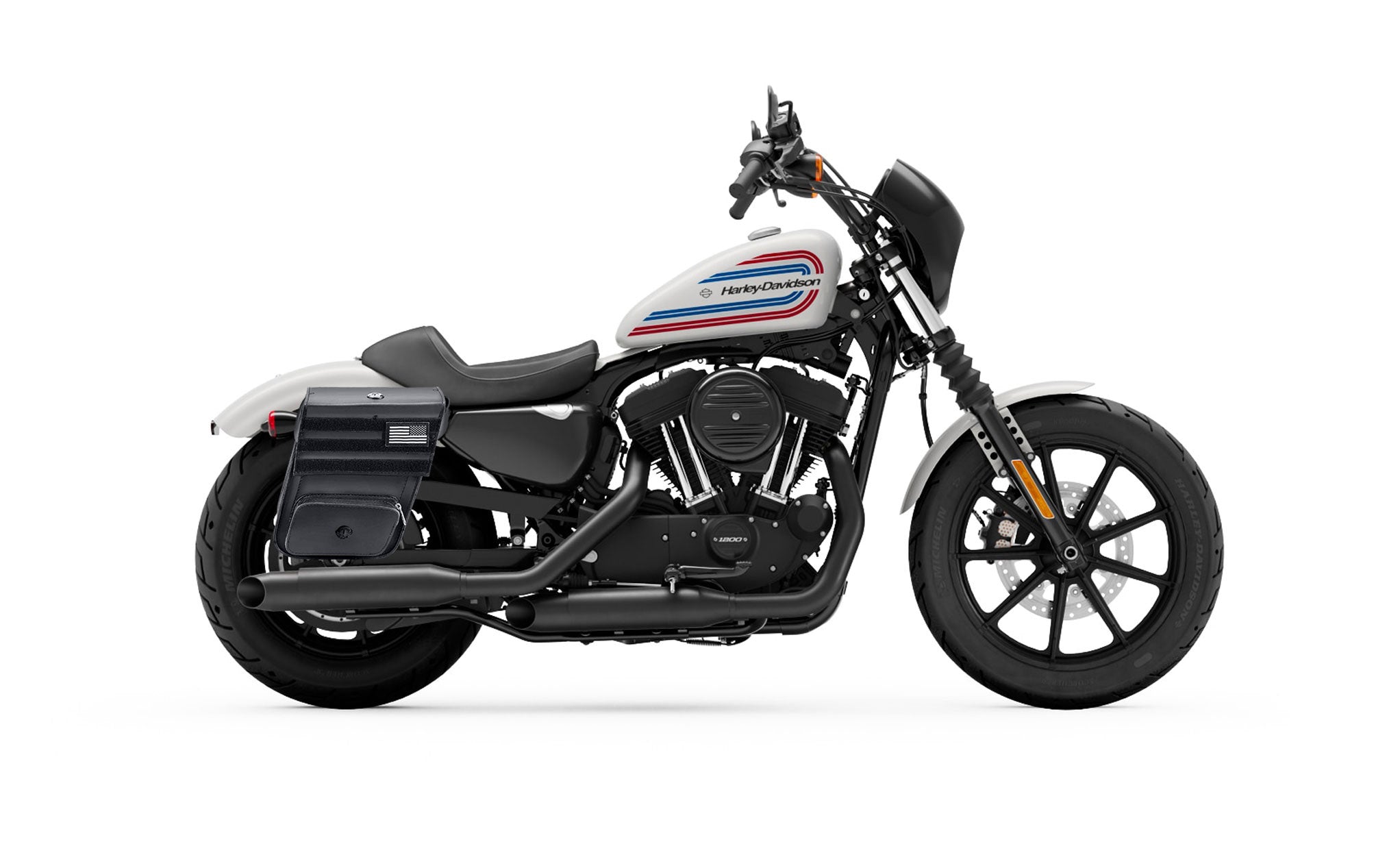Viking Military Medium Leather Motorcycle Saddlebags For Harley Sportster 1200 Iron Xl1200Ns on Bike Photo @expand