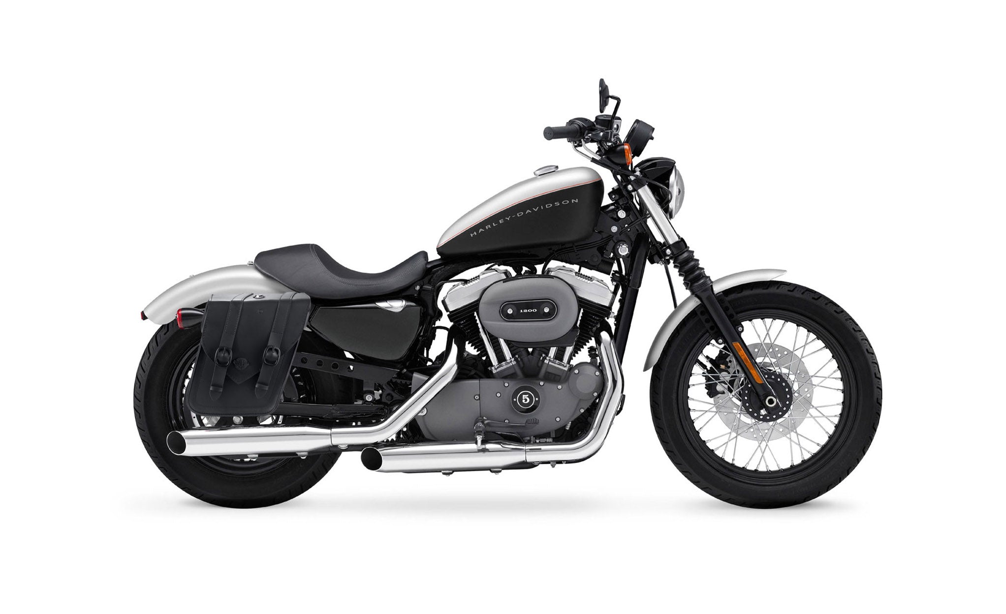 Viking Dark Age Medium Leather Motorcycle Saddlebags For Harley Sportster 1200 Nightster Xl1200N on Bike Photo @expand