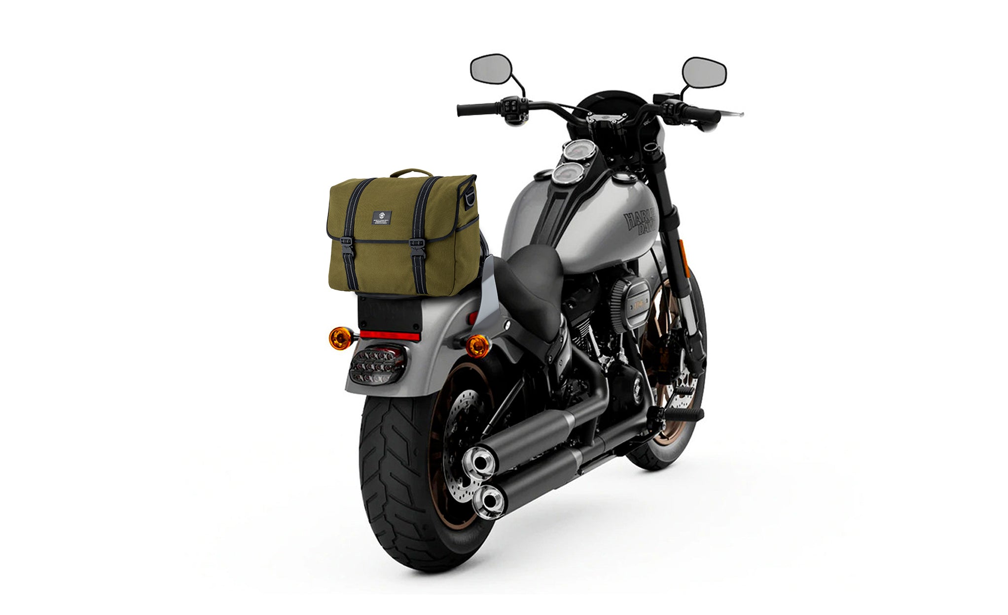 Viking Duo-tone Medium Motorcycle Messenger Bag for Harley Davidson Green/Black Bag on Bike View @expand