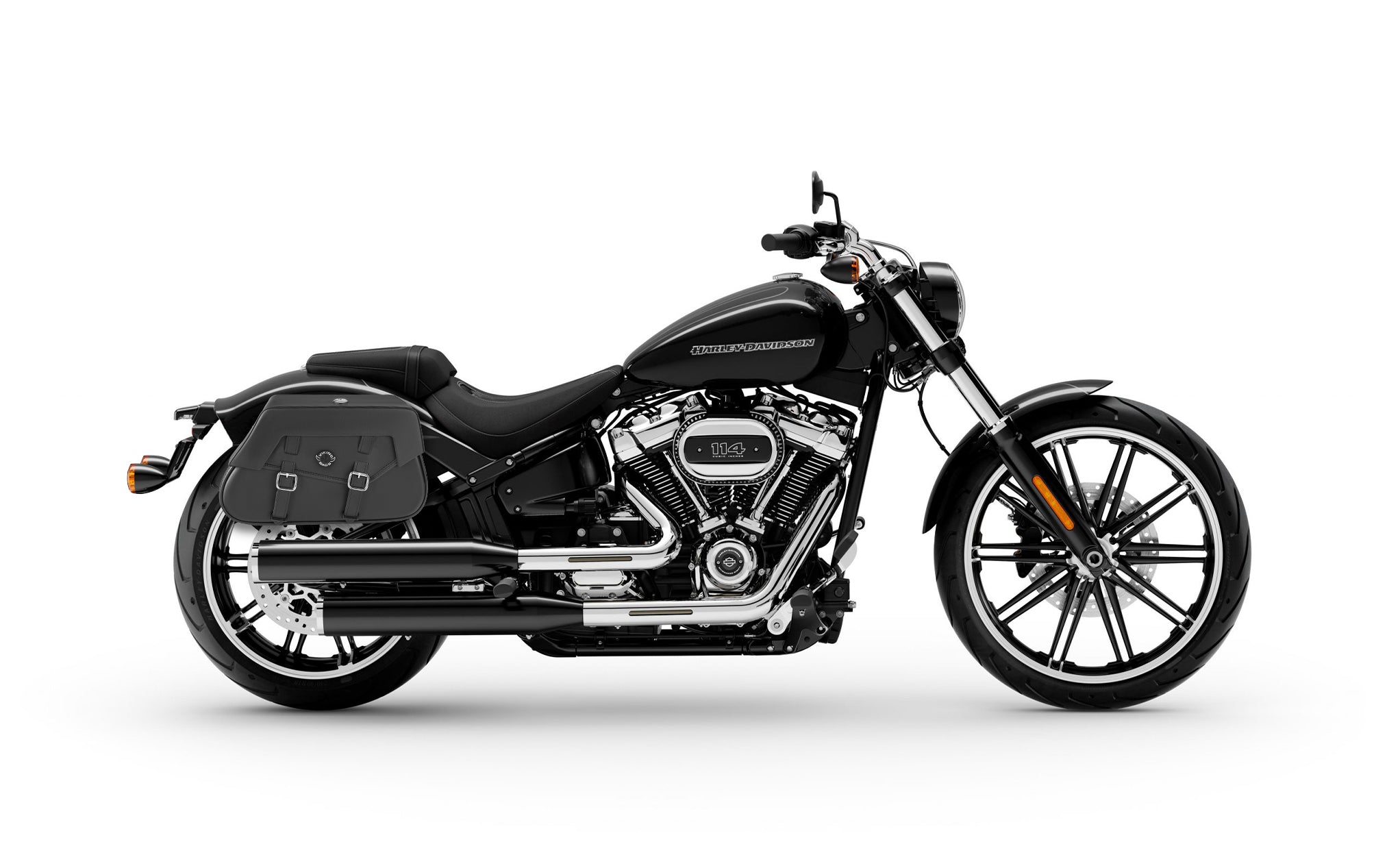 Viking Loki Classic Small Leather Motorcycle Saddlebags For Harley Softail Breakout 114 Fxbr S on Bike Photo @expand
