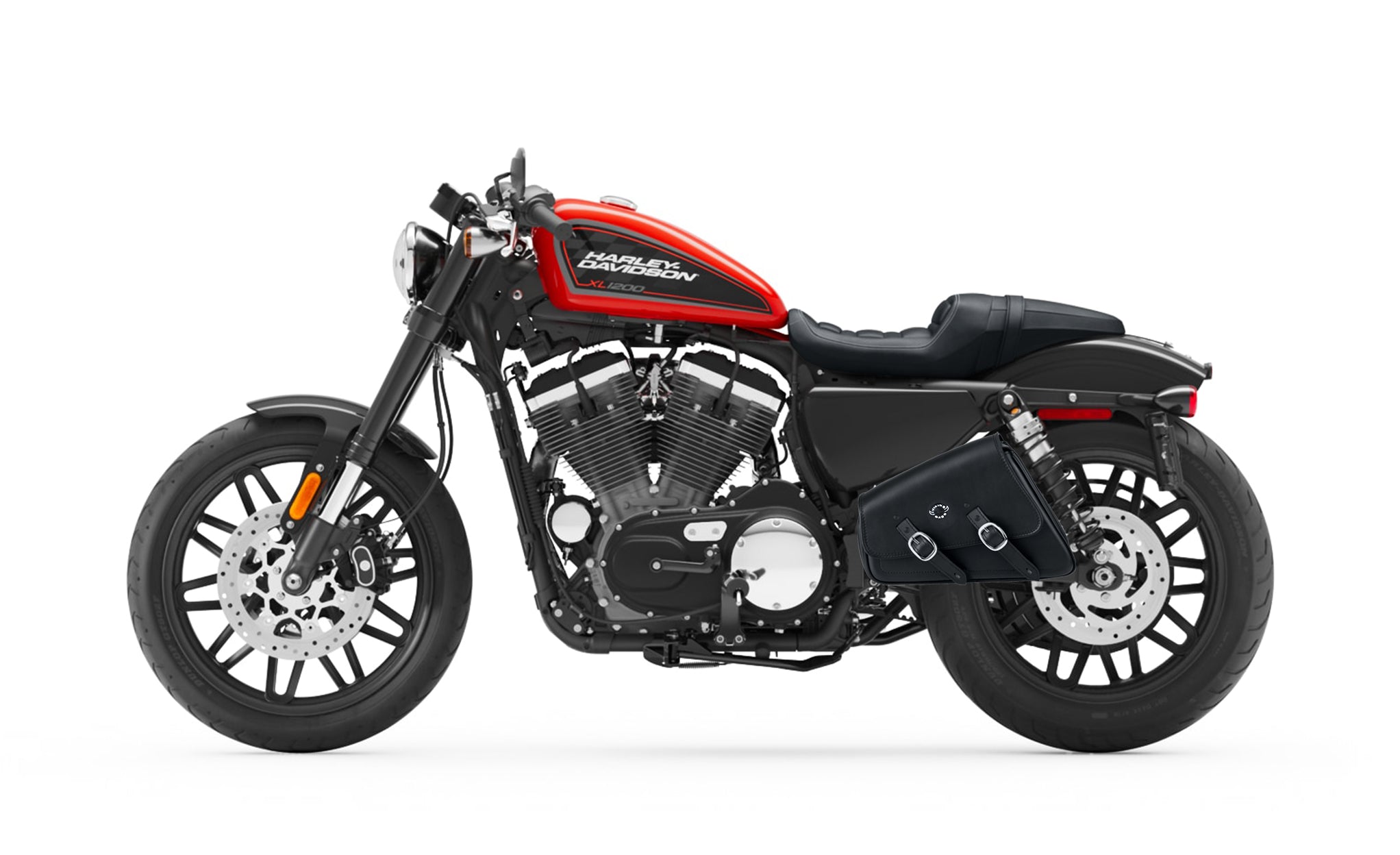 Viking Bullet Motorcycle Swing Arm Bag for Harley Sportster 1200 Custom XL1200C/XLH1200C Bag on Bike View @expand