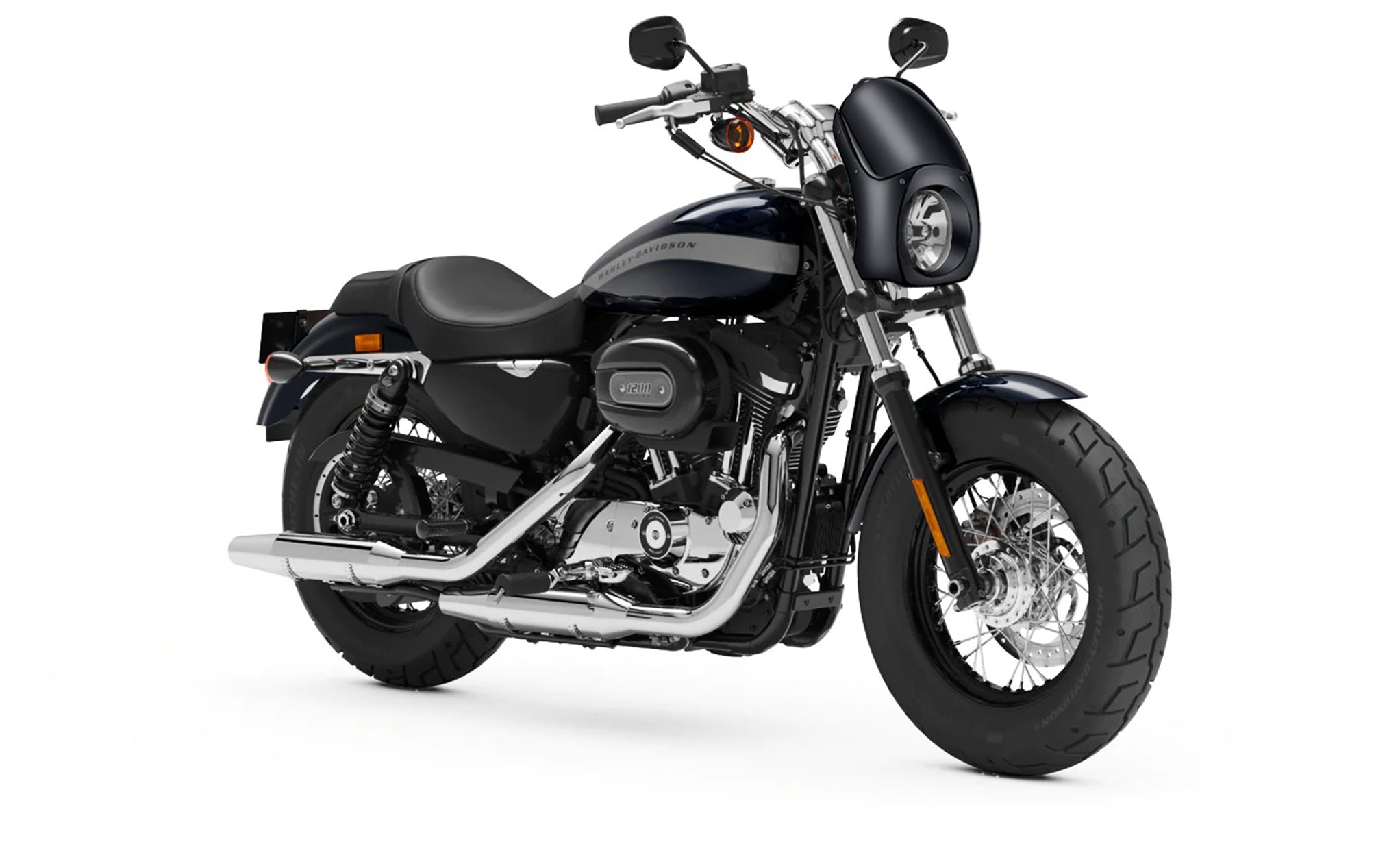 Viking Bronco Motorcycle Fairing For Harley Sportster 1200 Custom XL1200C Gloss Black Bag on Bike View @expand
