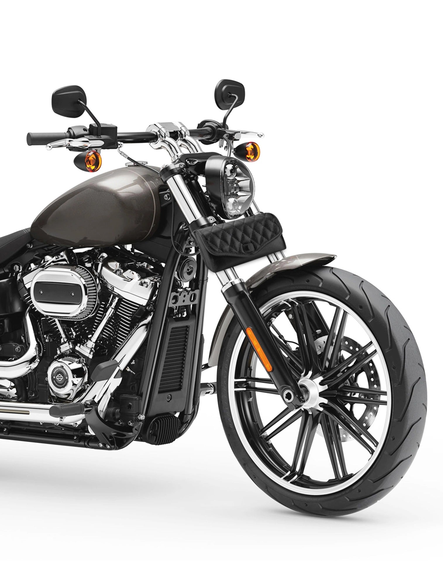Viking Iron Born Diamond Stitch Leather Motorcycle Handlebar Bag for Harley Davidson Close Up View