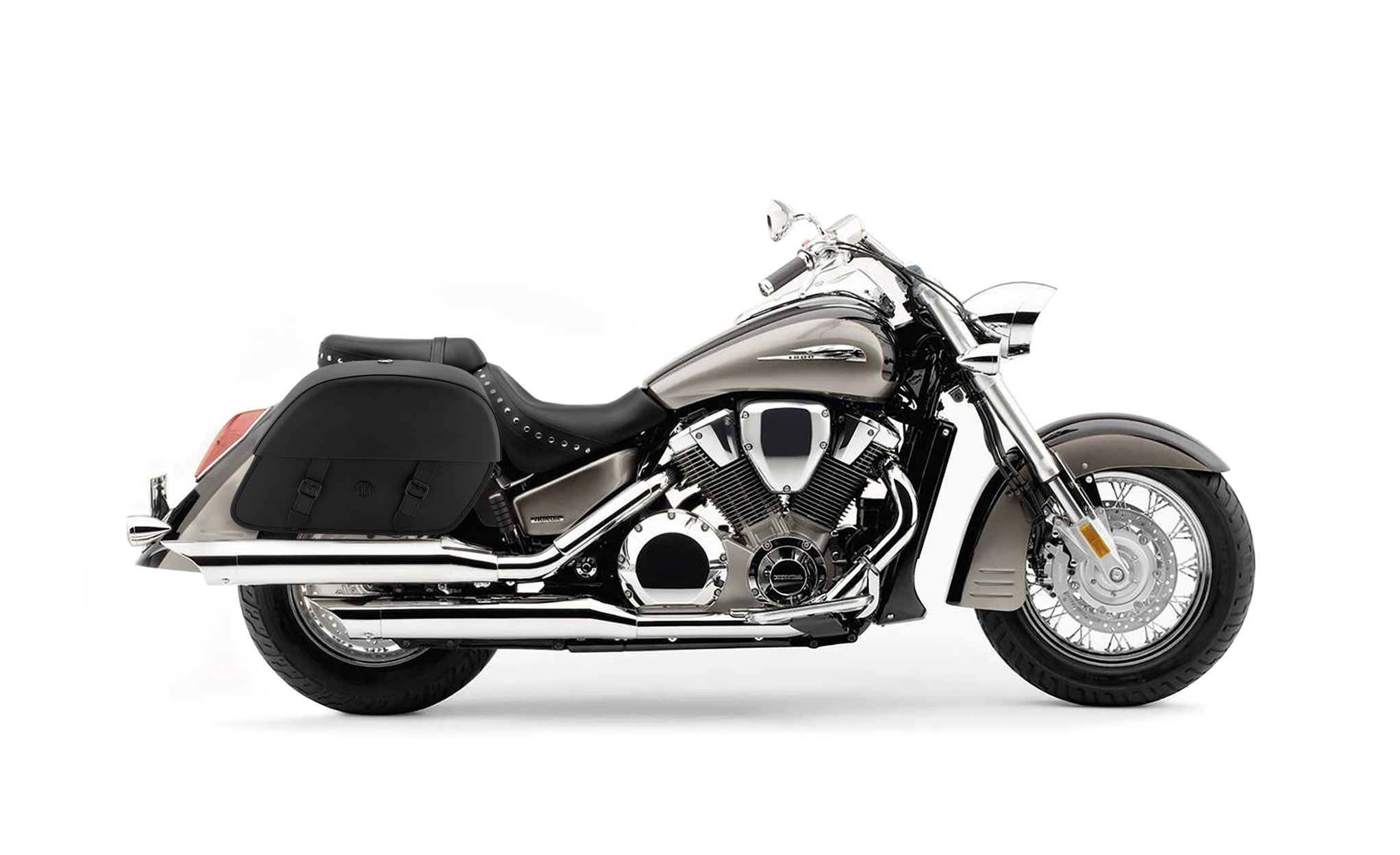 Viking Baelor Large Honda Vtx 1800 S Leather Motorcycle Saddlebags on Bike Photo @expand