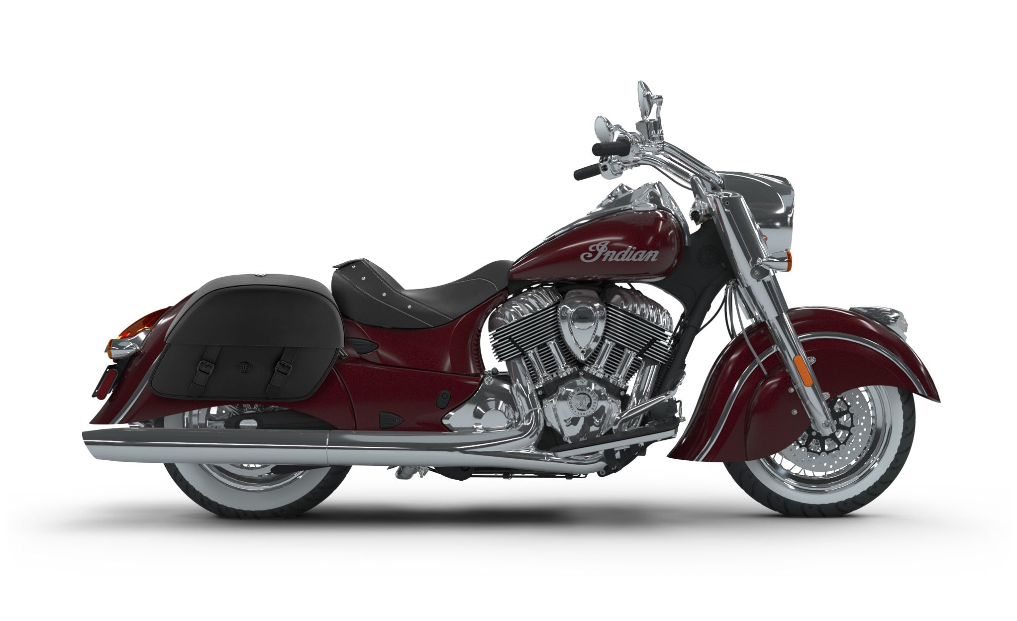 Viking Baelor Large Indian Chief Classic Leather Motorcycle Saddlebags on Bike Photo @expand