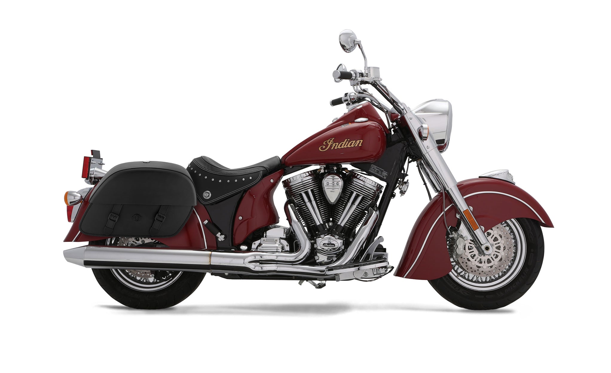 Viking Baelor Large Indian Chief Deluxe Leather Motorcycle Saddlebags on Bike Photo @expand