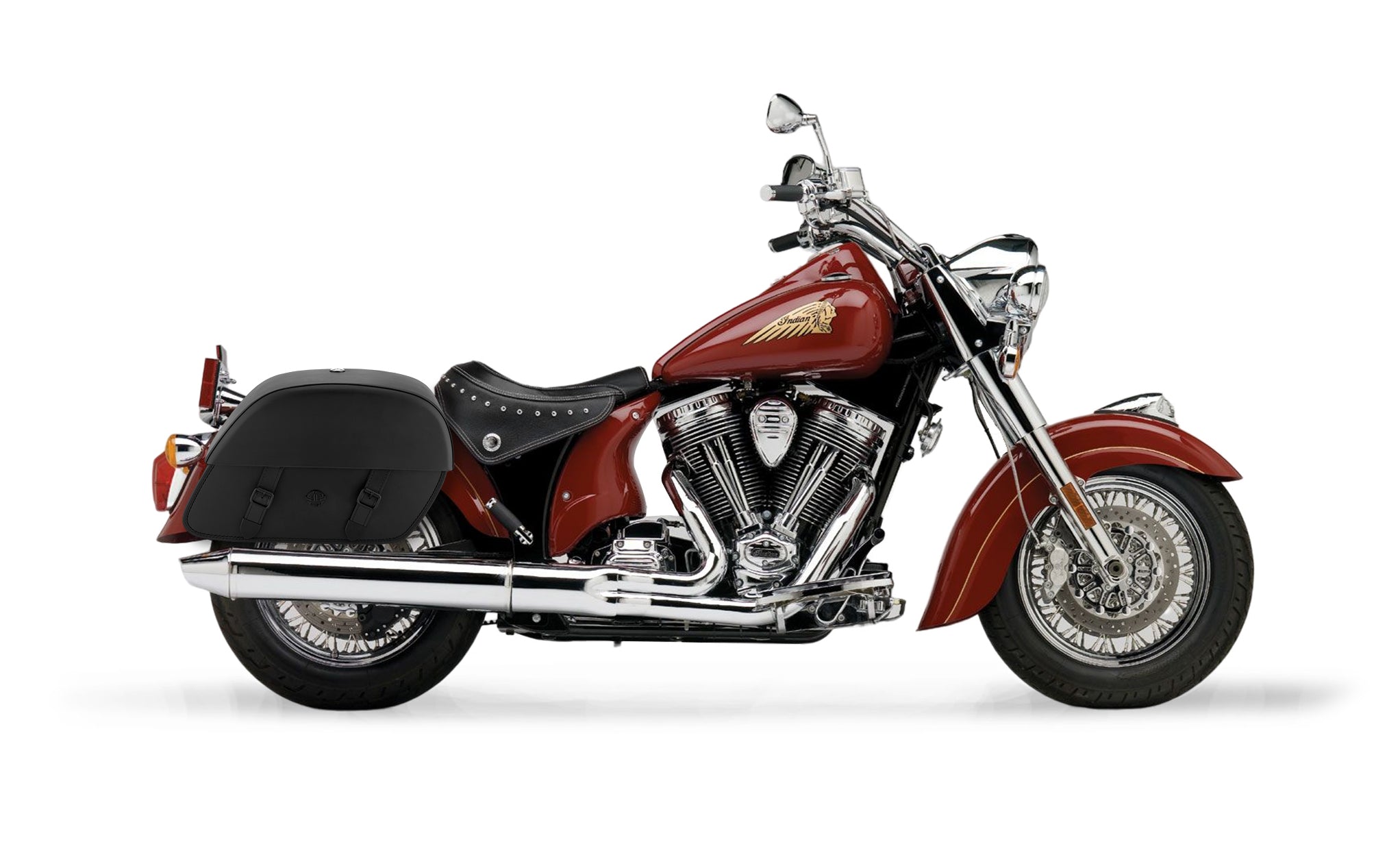 Viking Baelor Large Indian Chief Standard Leather Motorcycle Saddlebags on Bike Photo @expand