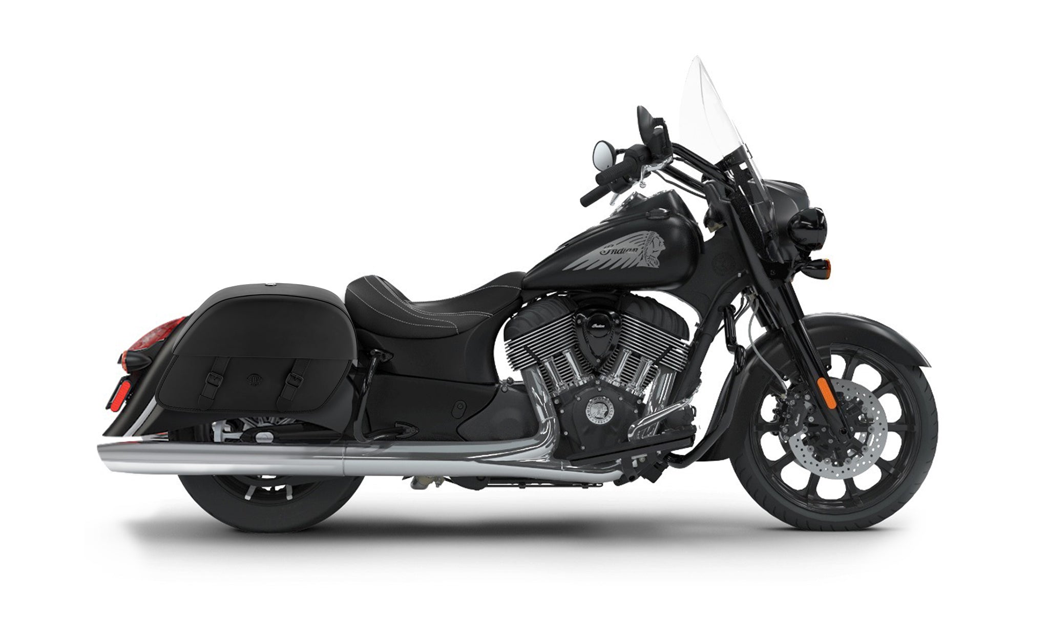 Viking Baelor Large Indian Springfield Darkhorse Leather Motorcycle Saddlebags on Bike Photo @expand