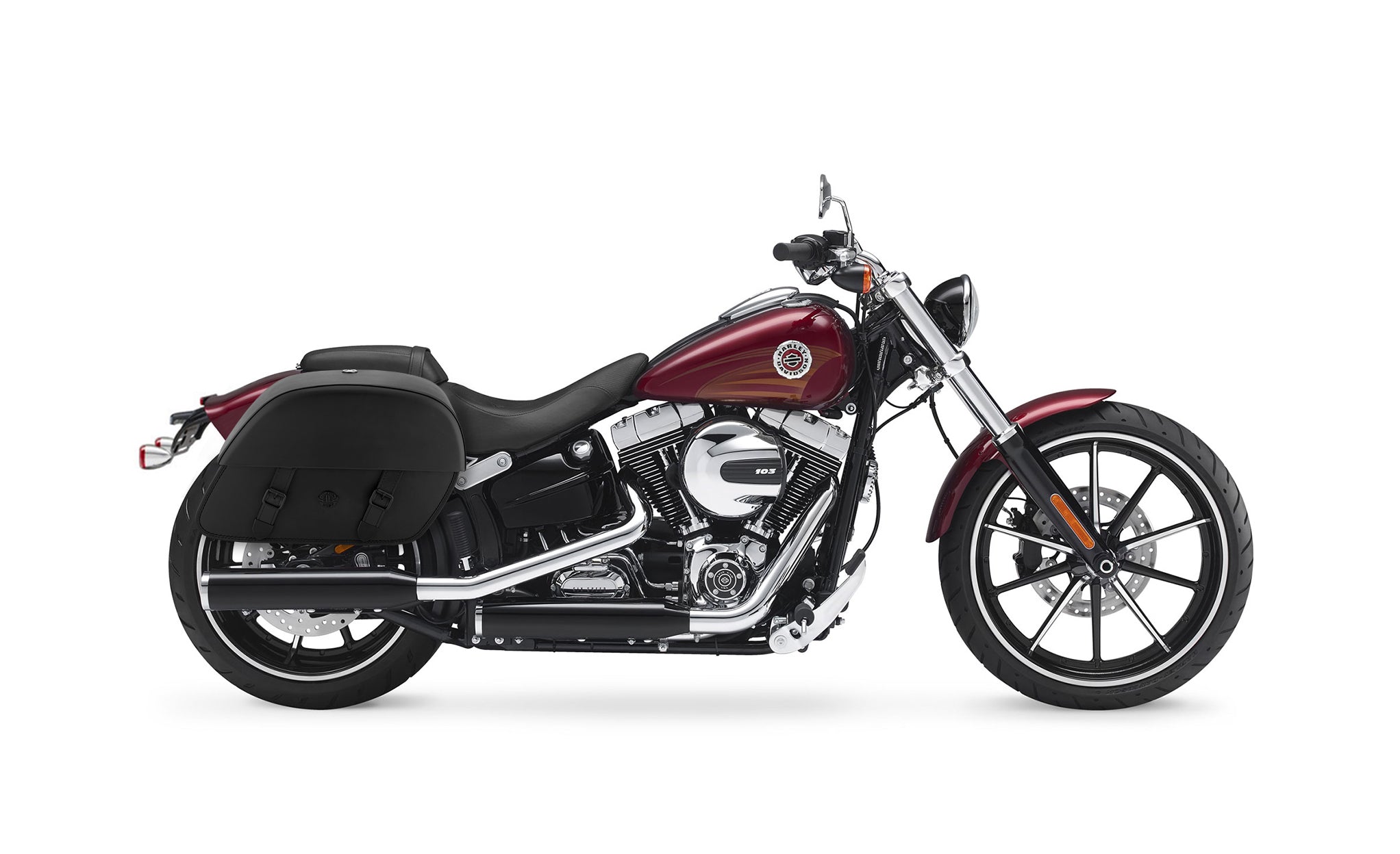 Viking Baelor Large Leather Motorcycle Saddlebags For Harley Davidson Softail Breakout Fxsb on Bike Photo @expand
