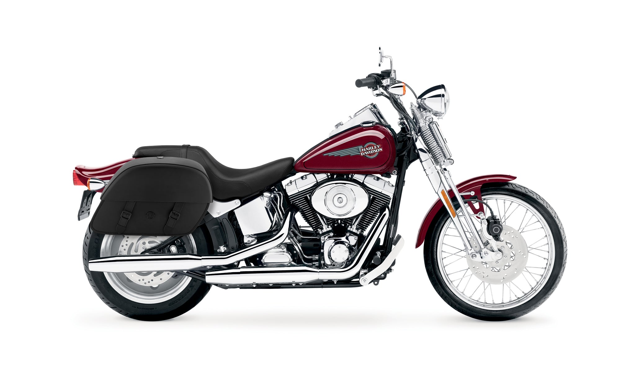 Viking Baelor Large Leather Motorcycle Saddlebags For Harley Davidson Softail Springer Fxsts I on Bike Photo @expand