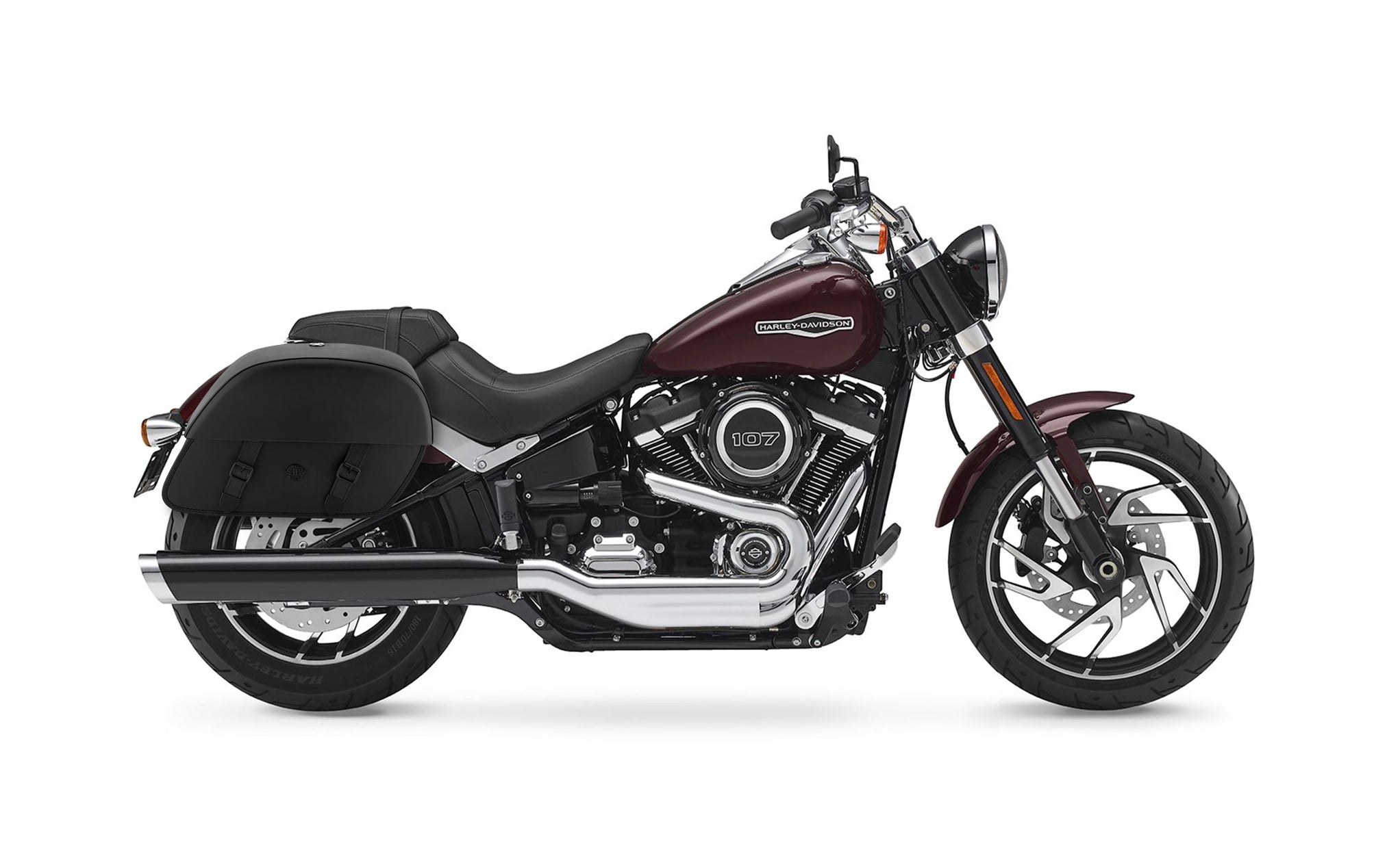 Viking Baelor Large Leather Motorcycle Saddlebags For Harley Davidson Softail Sport Glide Flsb on Bike Photo @expand