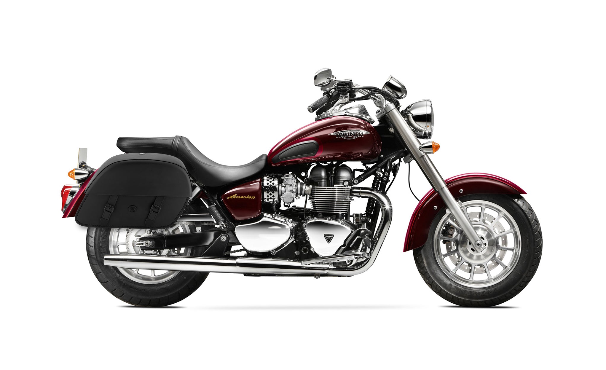 Viking Baelor Large Triumph America Leather Motorcycle Saddlebags on Bike Photo @expand