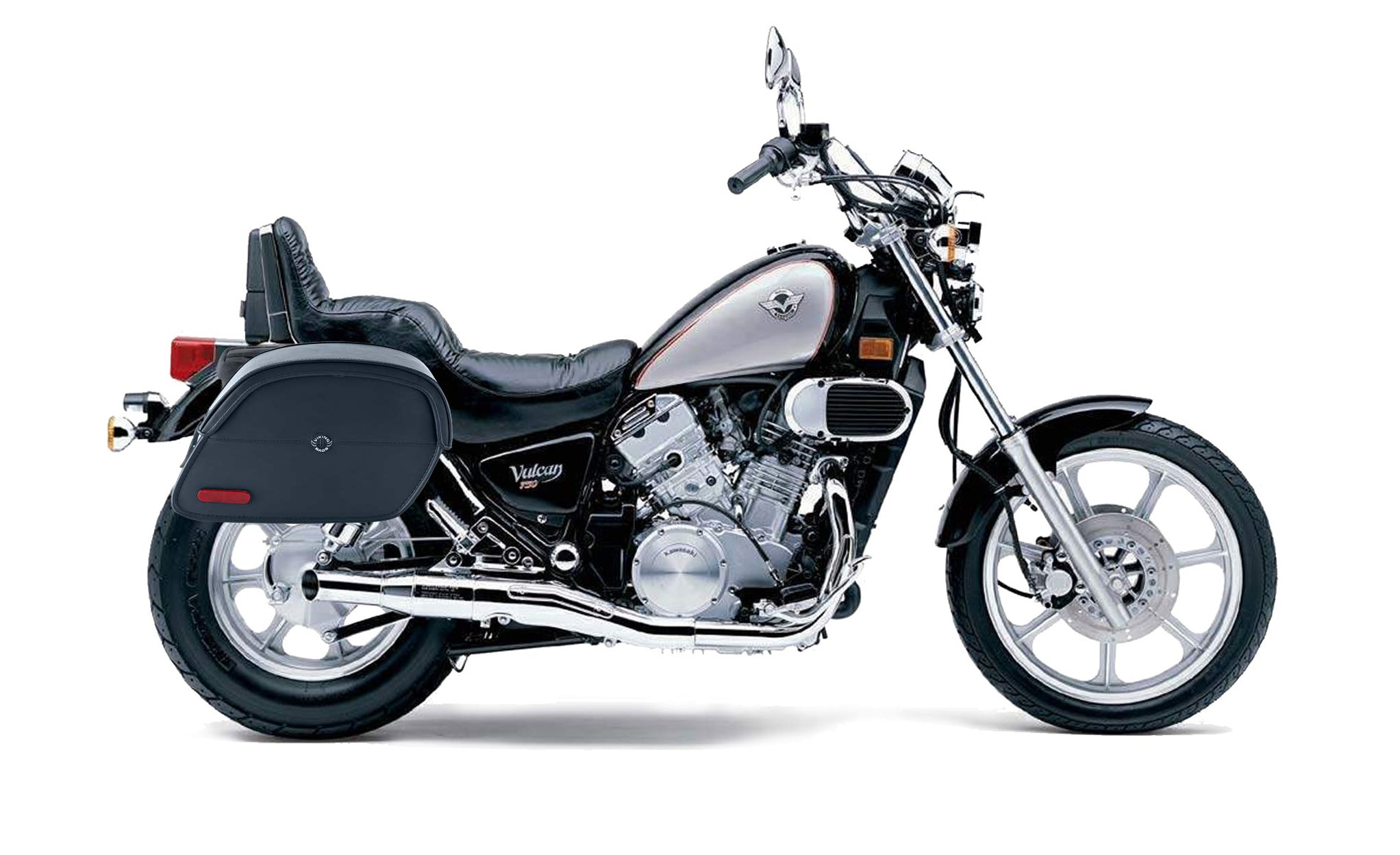 Viking California Large Kawasaki Vulcan 750 Vn750 Leather Motorcycle Saddlebags on Bike Photo @expand