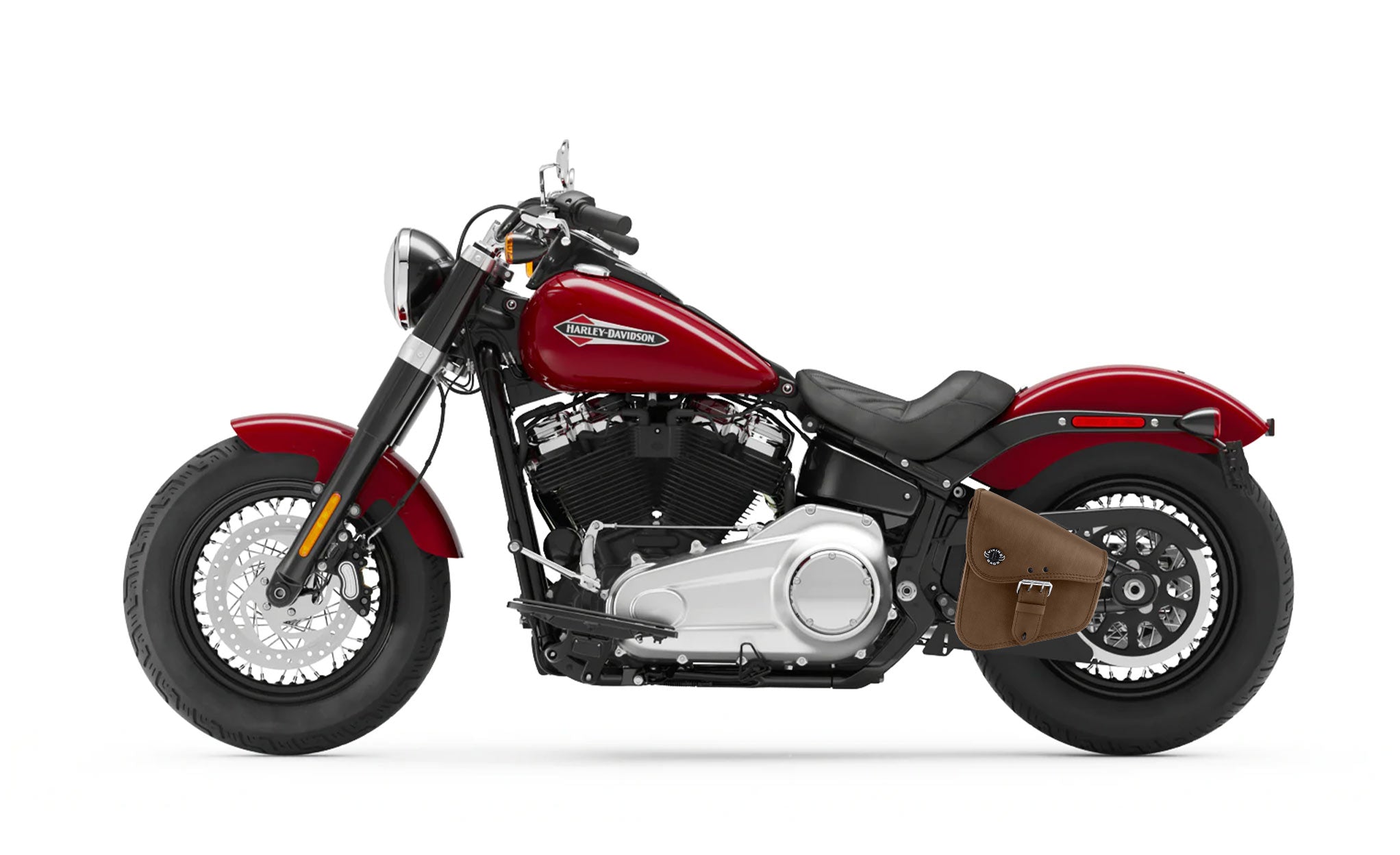 Viking Dellingr Brown Harley Softail Motorcycle Swing Arm Bag Bag on Bike View @expand