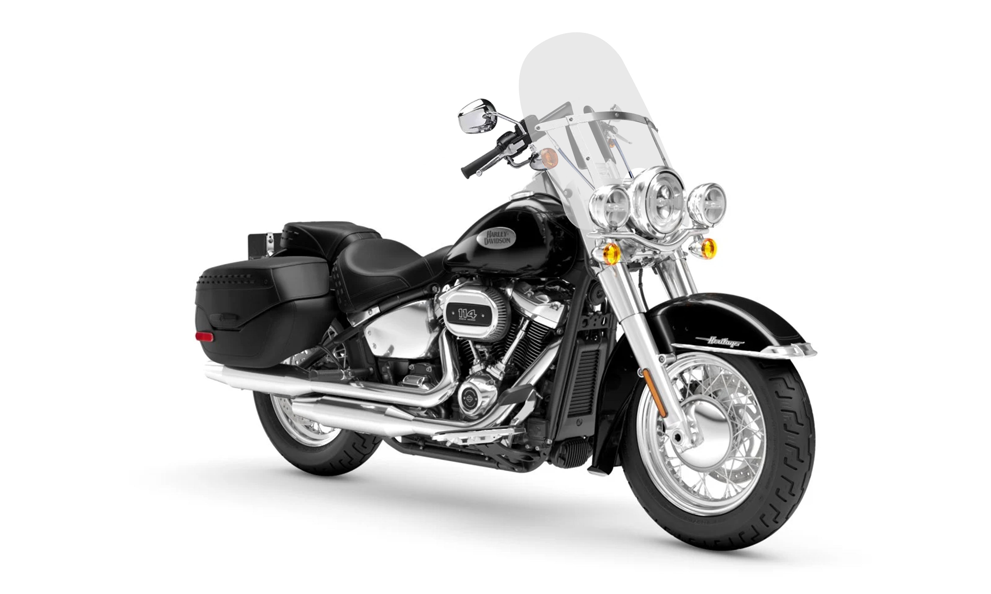 Viking Iron Born Z Handlebar For Harley Softail Heritage Classic FLSTC Gloss Black Bag on Bike View @expand