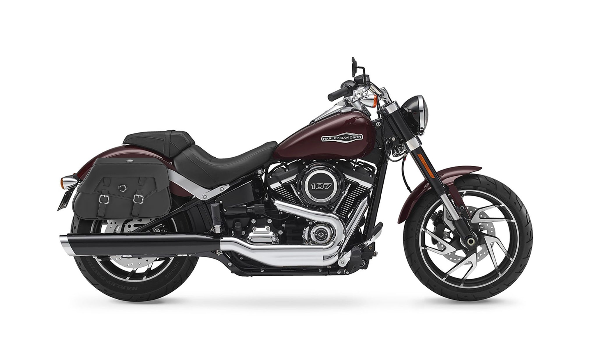 Viking Loki Plain Small Leather Motorcycle Saddlebags For Harley Softail Sport Glide Flsb on Bike Photo @expand