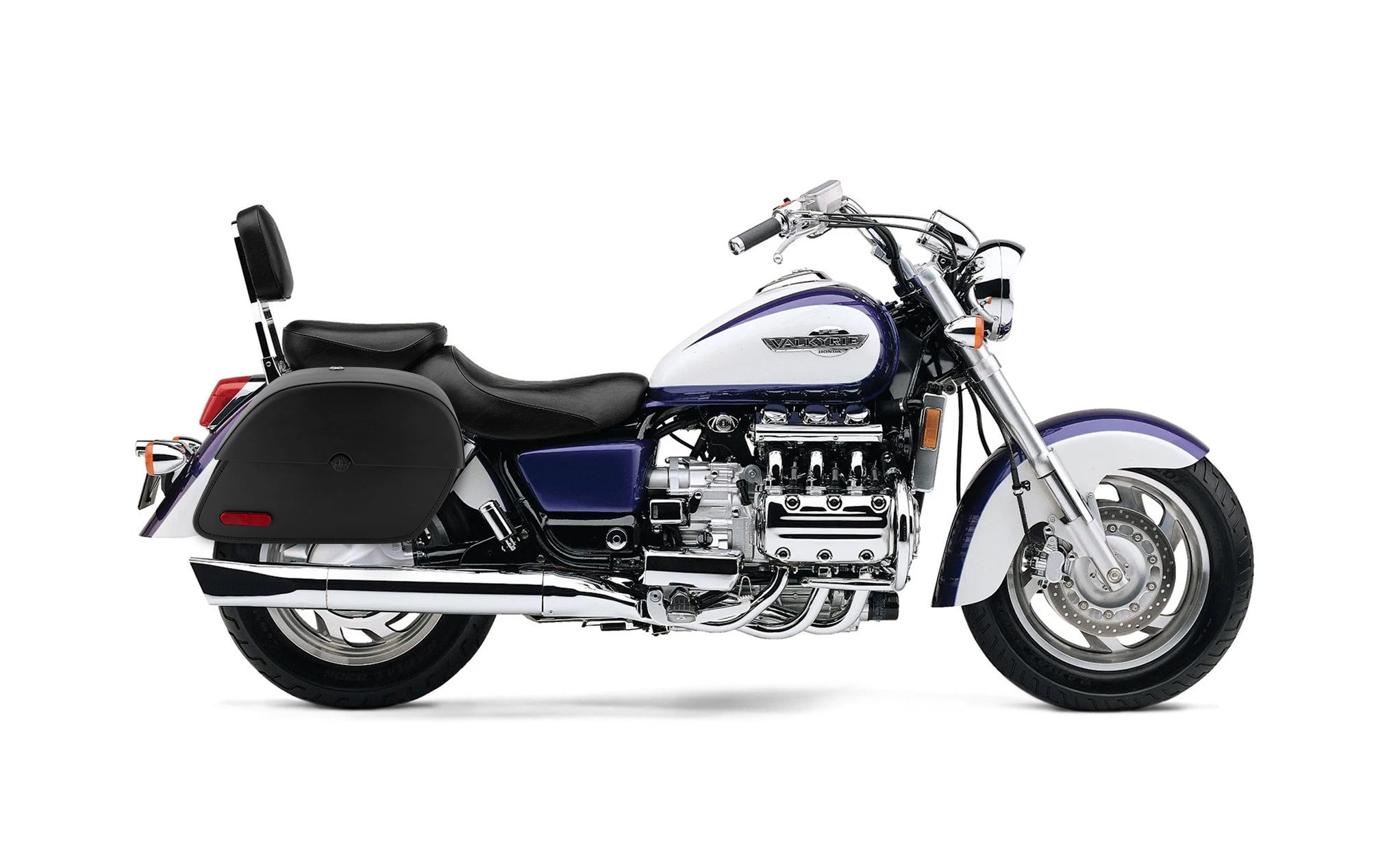 Viking Panzer Large Honda Valkyrie 1500 Interstate Leather Motorcycle Saddlebags on Bike Photo @expand