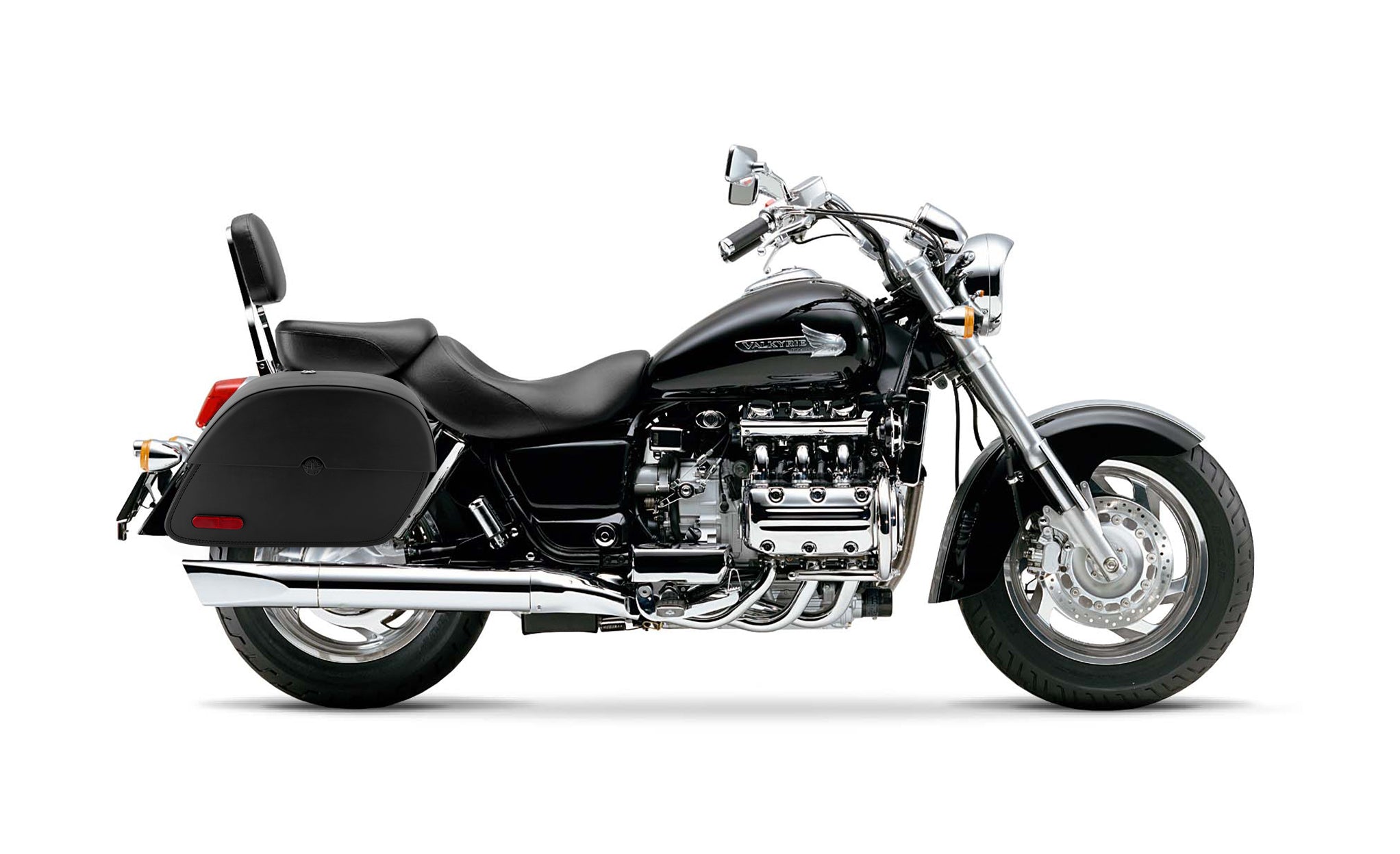 Viking Panzer Large Honda Valkyrie 1500 Standard Leather Motorcycle Saddlebags on Bike Photo @expand