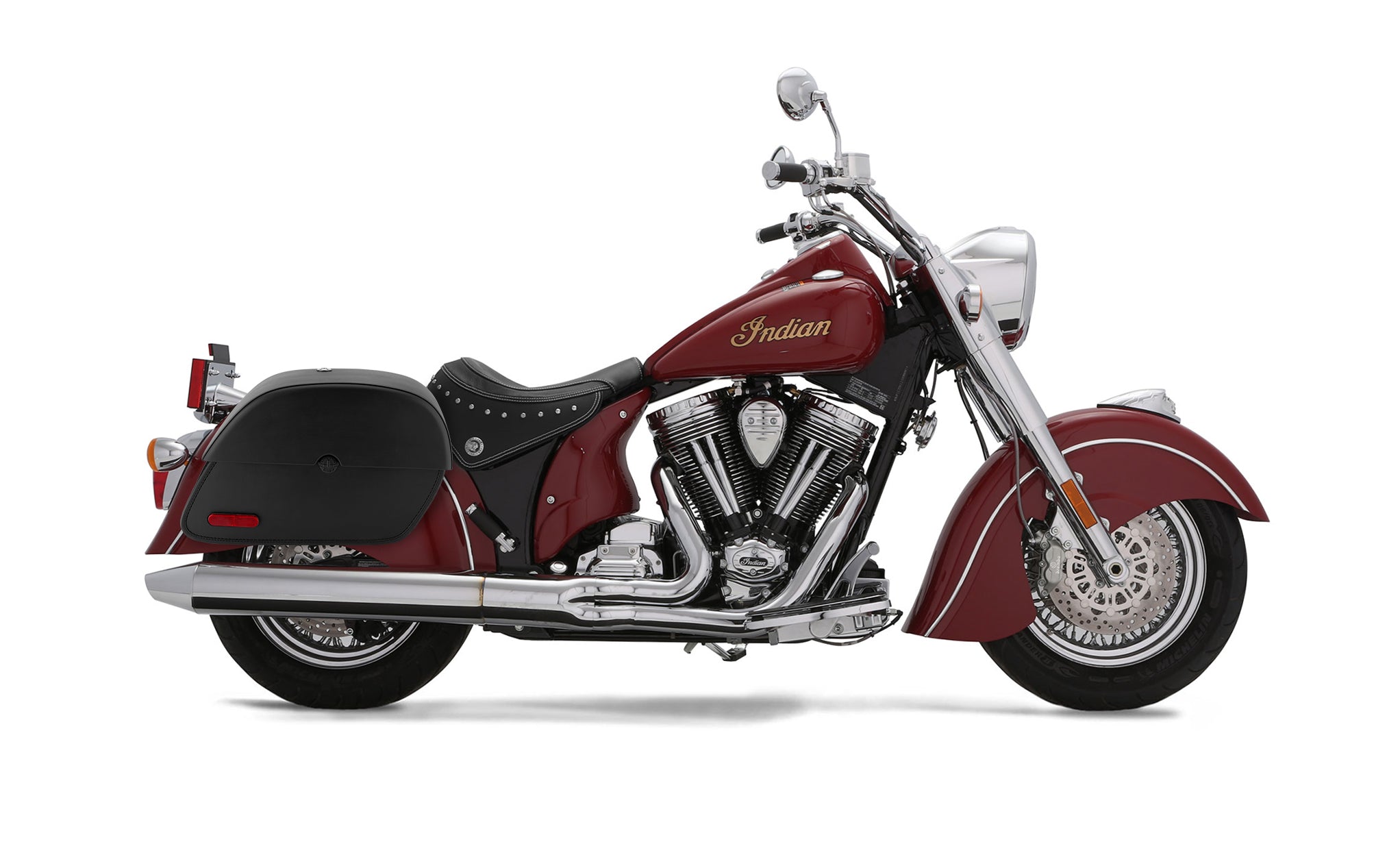 Viking Panzer Large Indian Chief Deluxe Leather Motorcycle Saddlebags on Bike Photo @expand